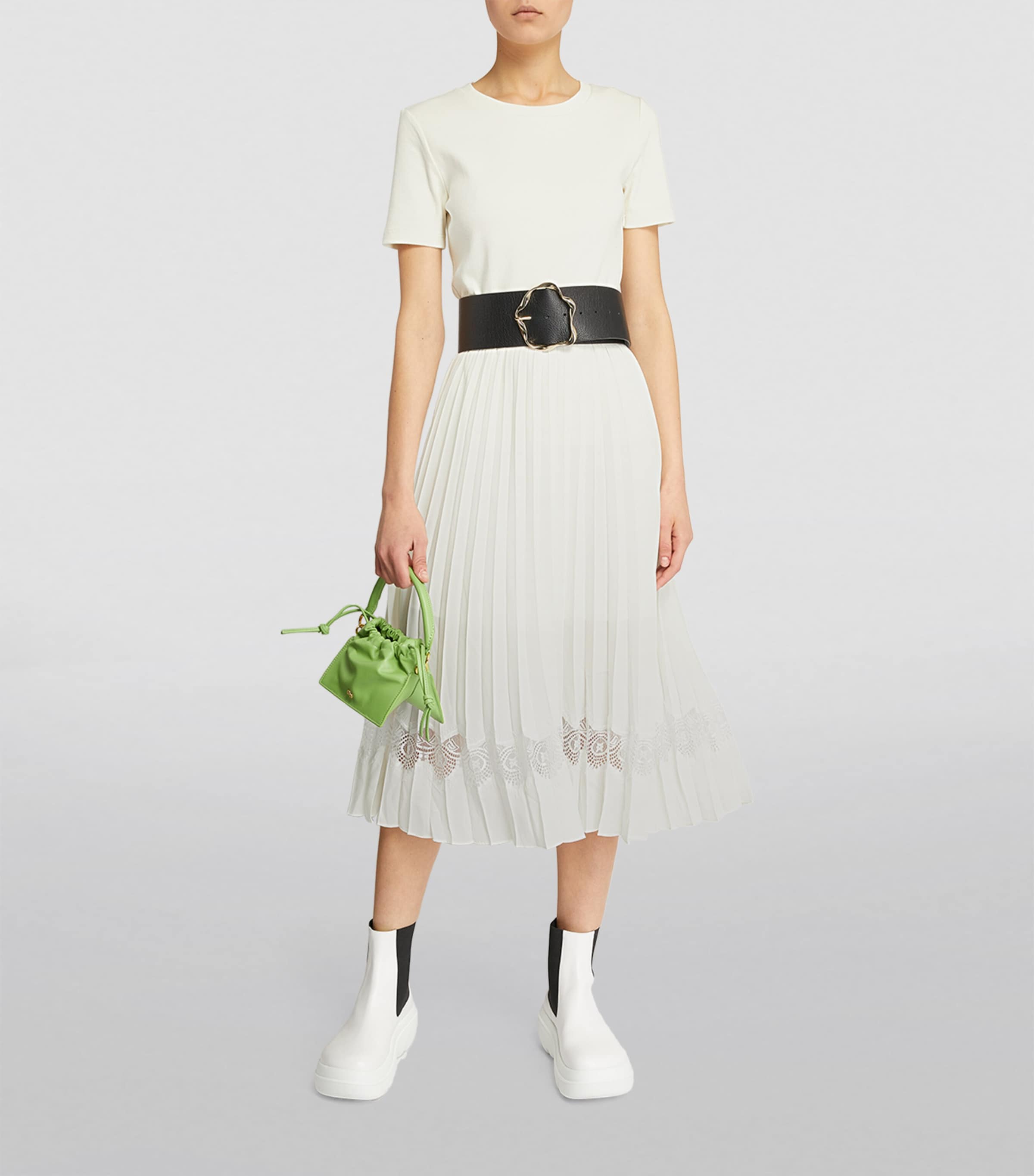 Lace-Trim Pleated Dress IVORY Image 2