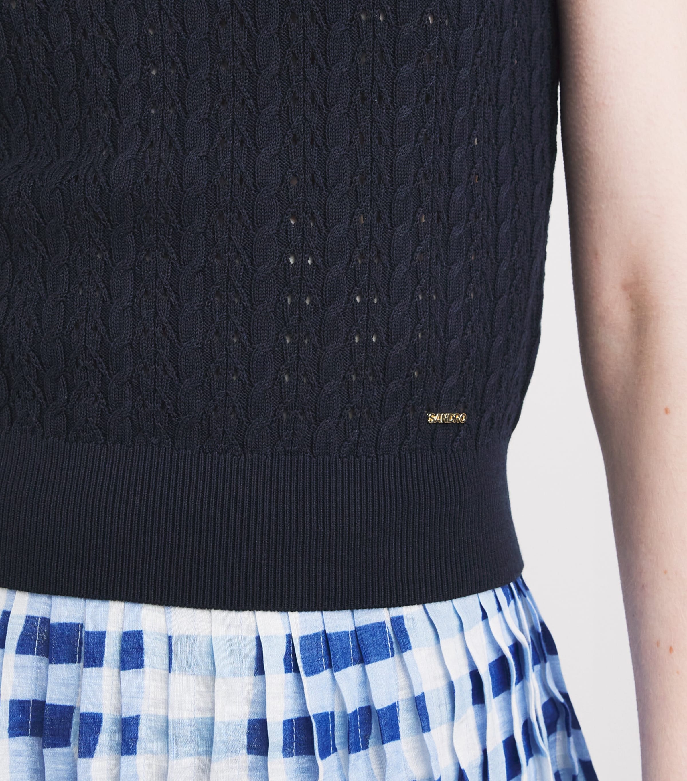 Sandro Paris Womens Open-Knit Tank Top Navy Blue Image 3