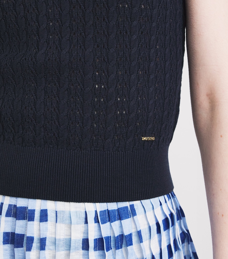 Sandro Paris Womens Open-Knit Tank Top Navy Blue Image 3