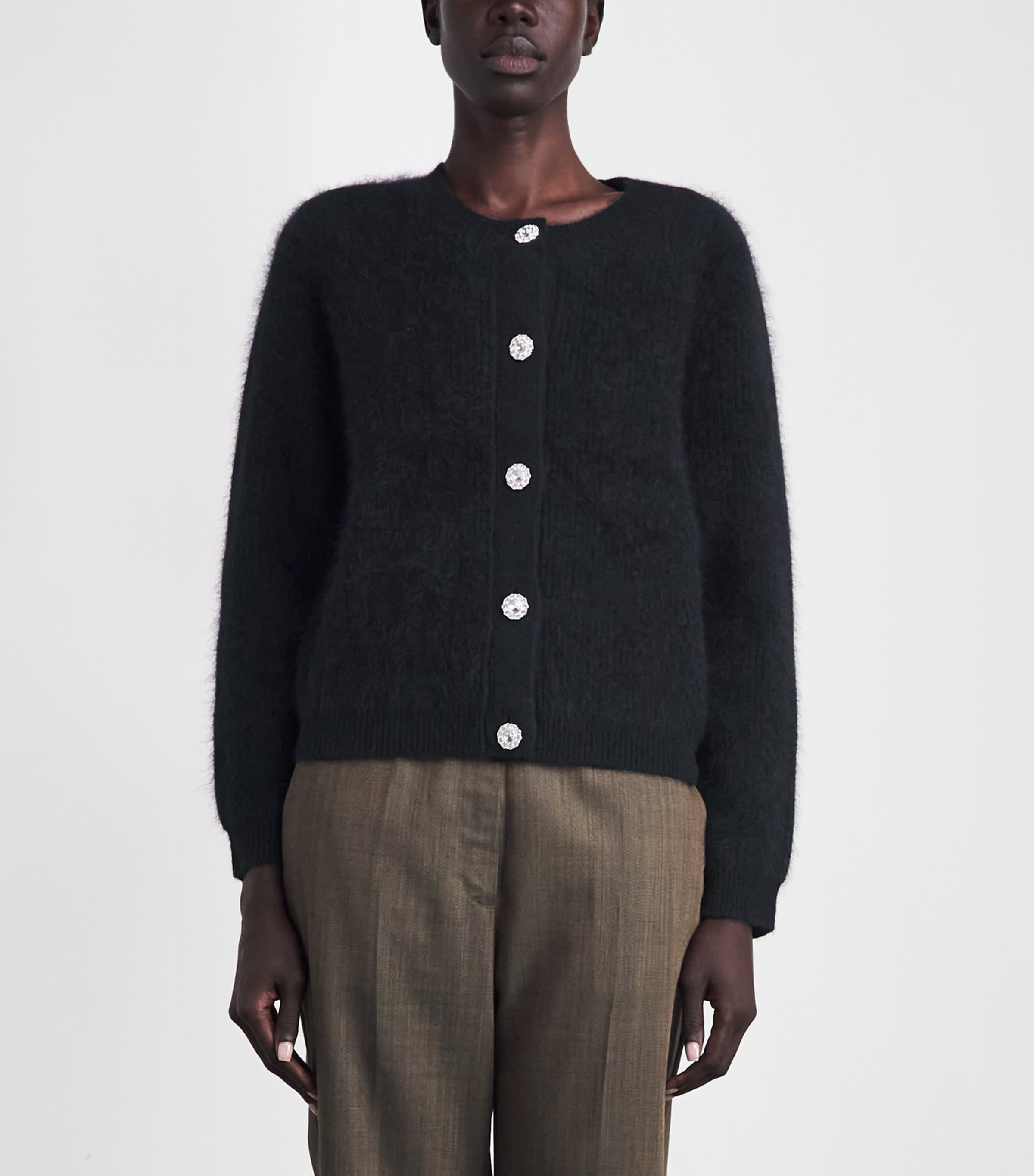 Harrods Womens Wool-Cashmere Embellished Cardigan Black Image 4