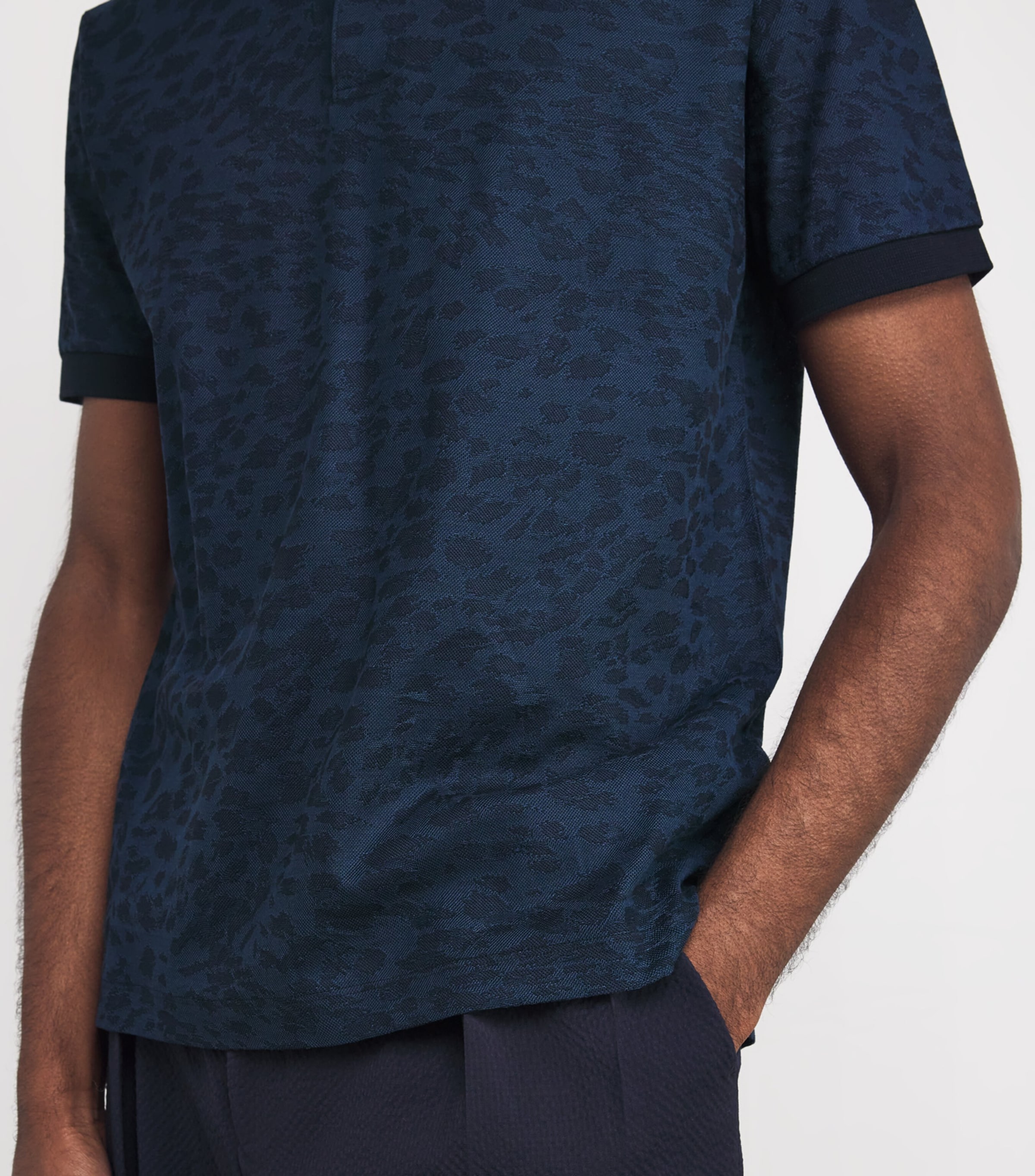 Cotton Leopard-Jacquard Polo Shirt 49_VERY DARK NAVY Image 6