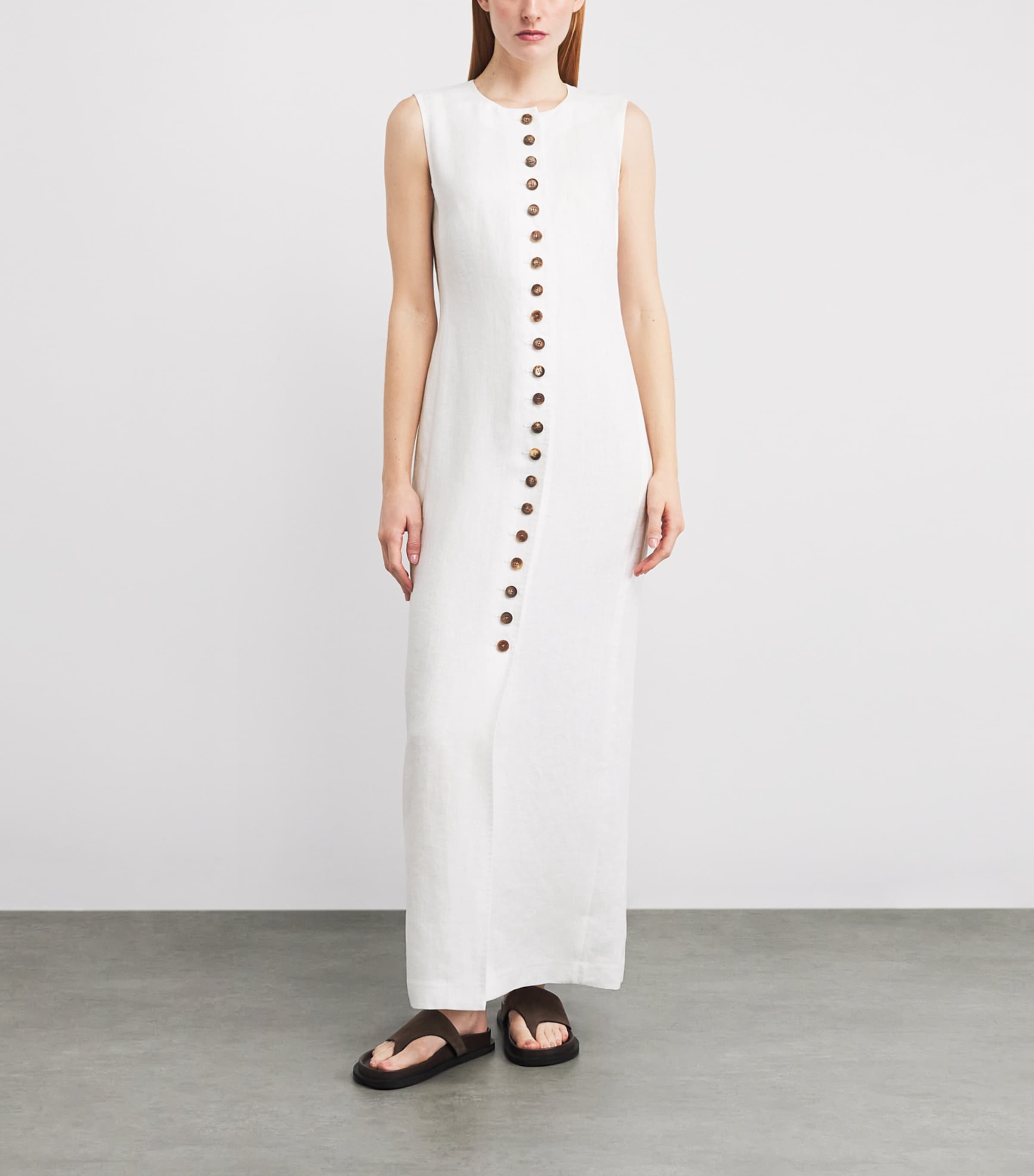 Lafayette 148 Womens Linen Sleeveless Maxi Dress White Image 2