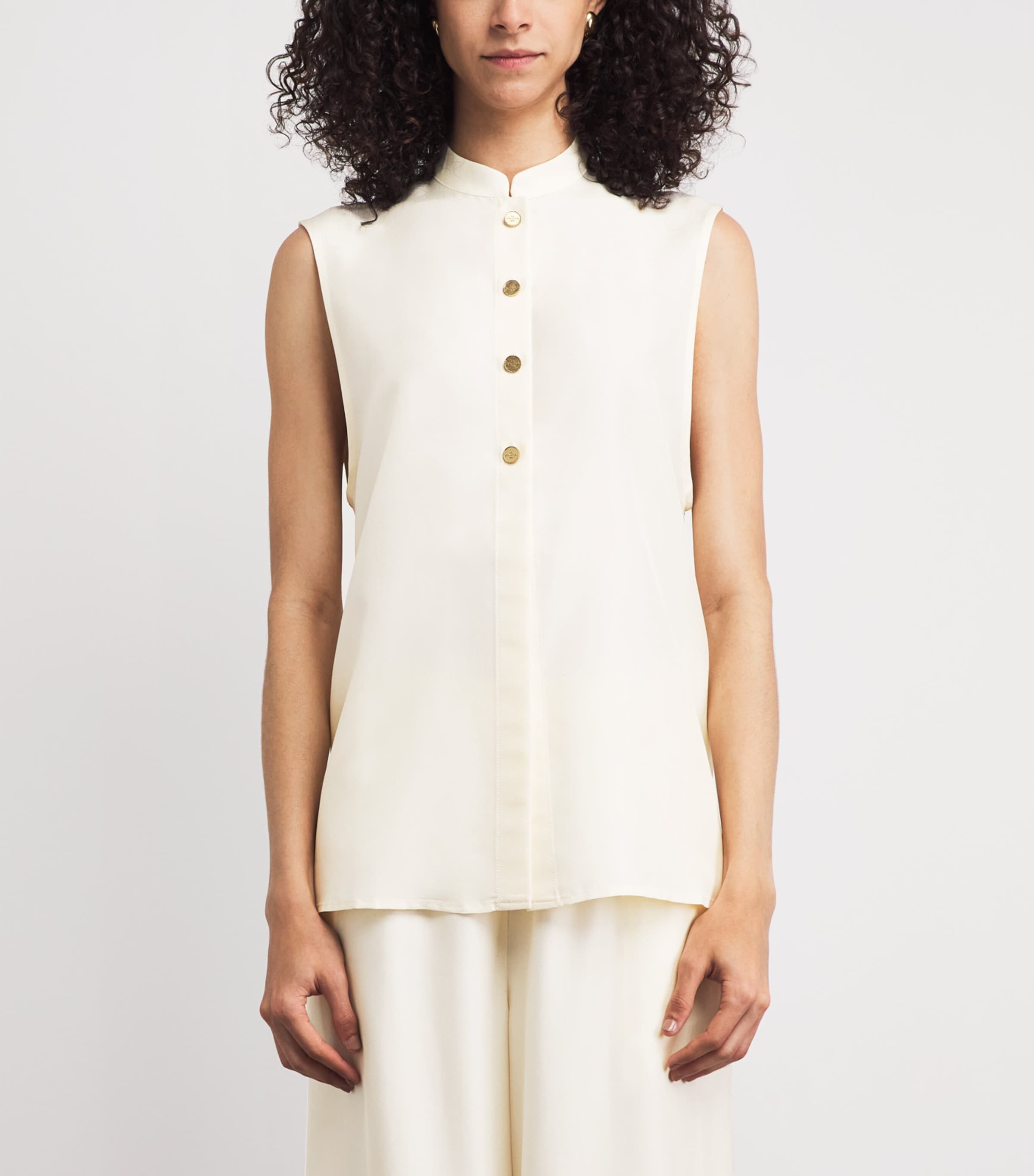 Le Kasha Womens Silk Sleeveless Abydos Shirt Cream Image 4