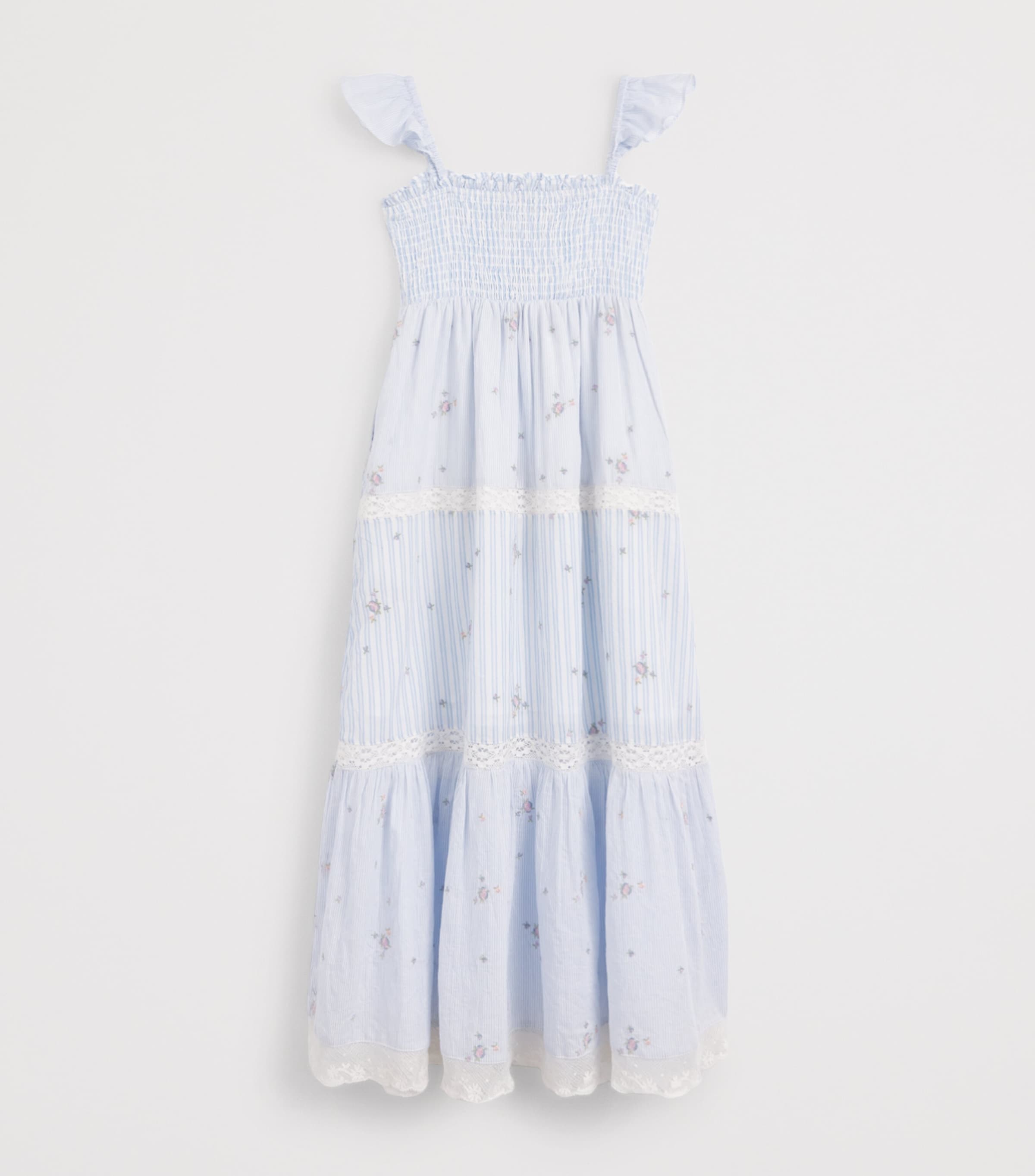 LoveShackFancy Cotton Floral-Embroidered Rhiannon Dress (7-14 Years) Skymtsky Mist Image 2