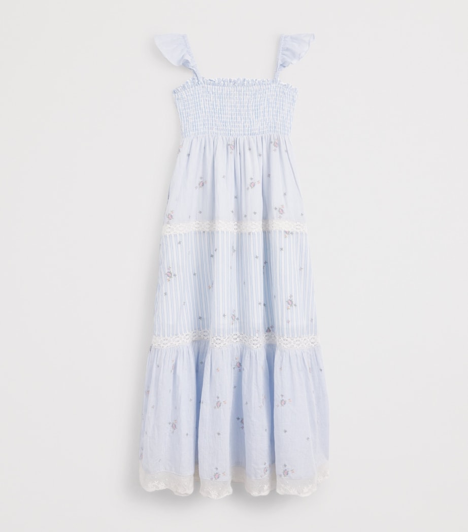LoveShackFancy Cotton Floral-Embroidered Rhiannon Dress (7-14 Years) Skymtsky Mist Image 2