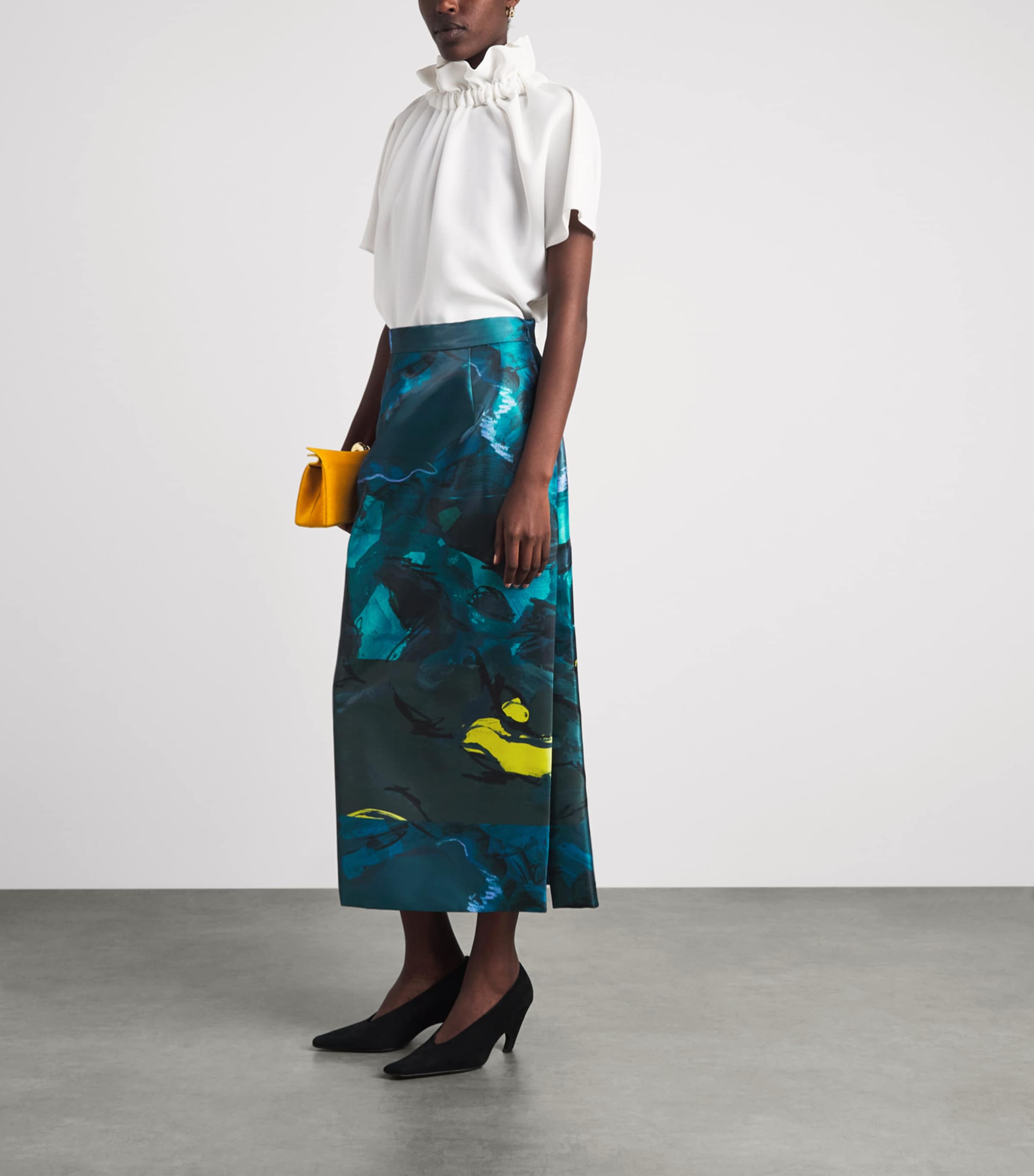 Roksanda Womens Brushstroke Print Irma Midi Skirt Brushverdant Image 2