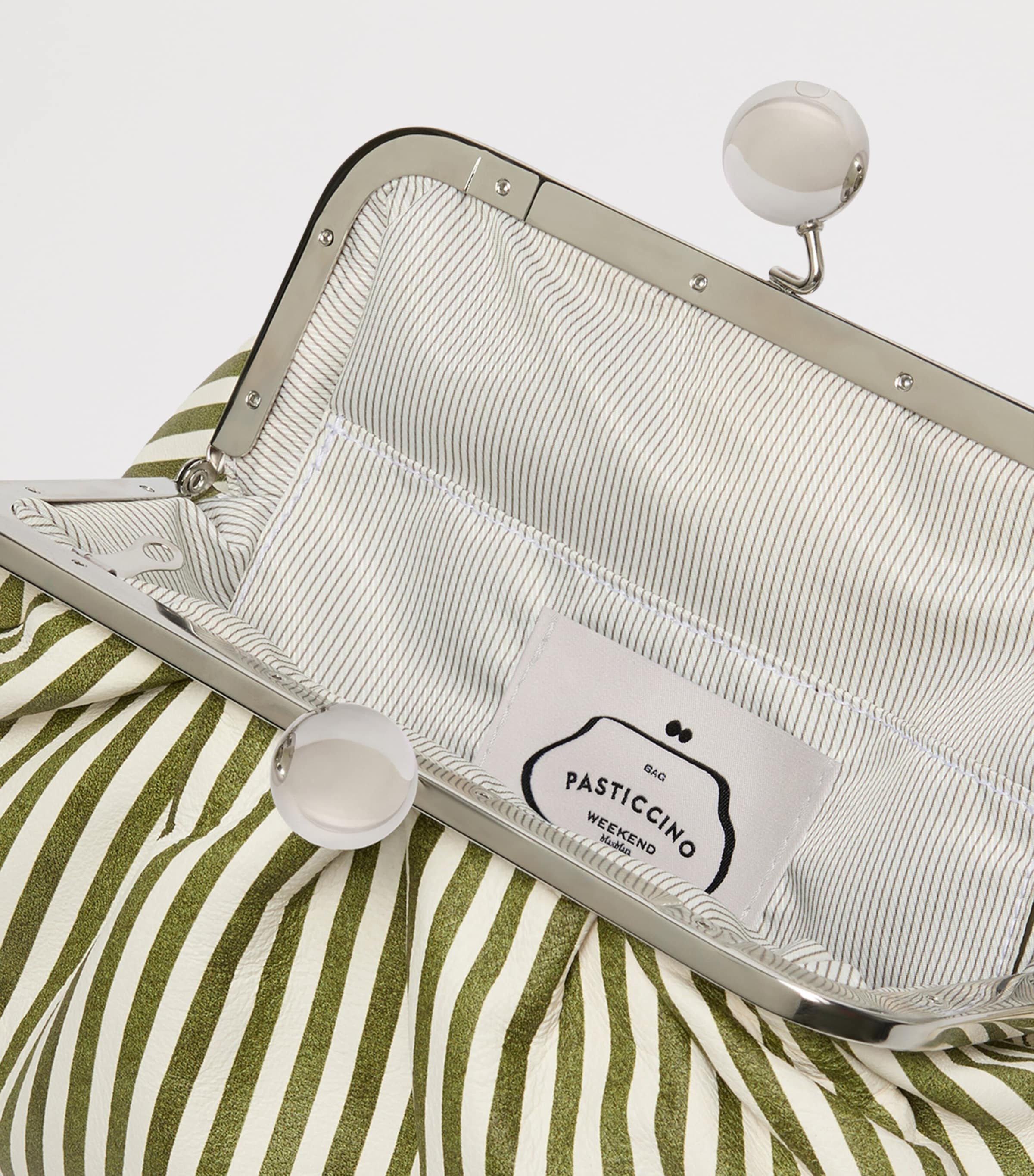 Weekend Max Mara Medium Leather Striped Pasticcino Clutch Bag Olive Green Image 6