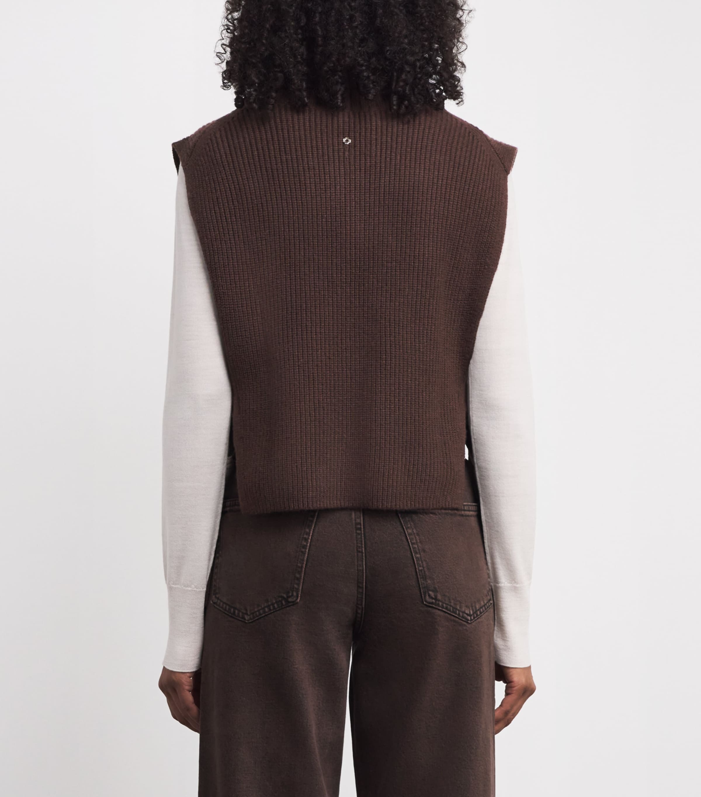 Maje Womens Wool-Cashmere Sweater Collar Dark Brown Image 4