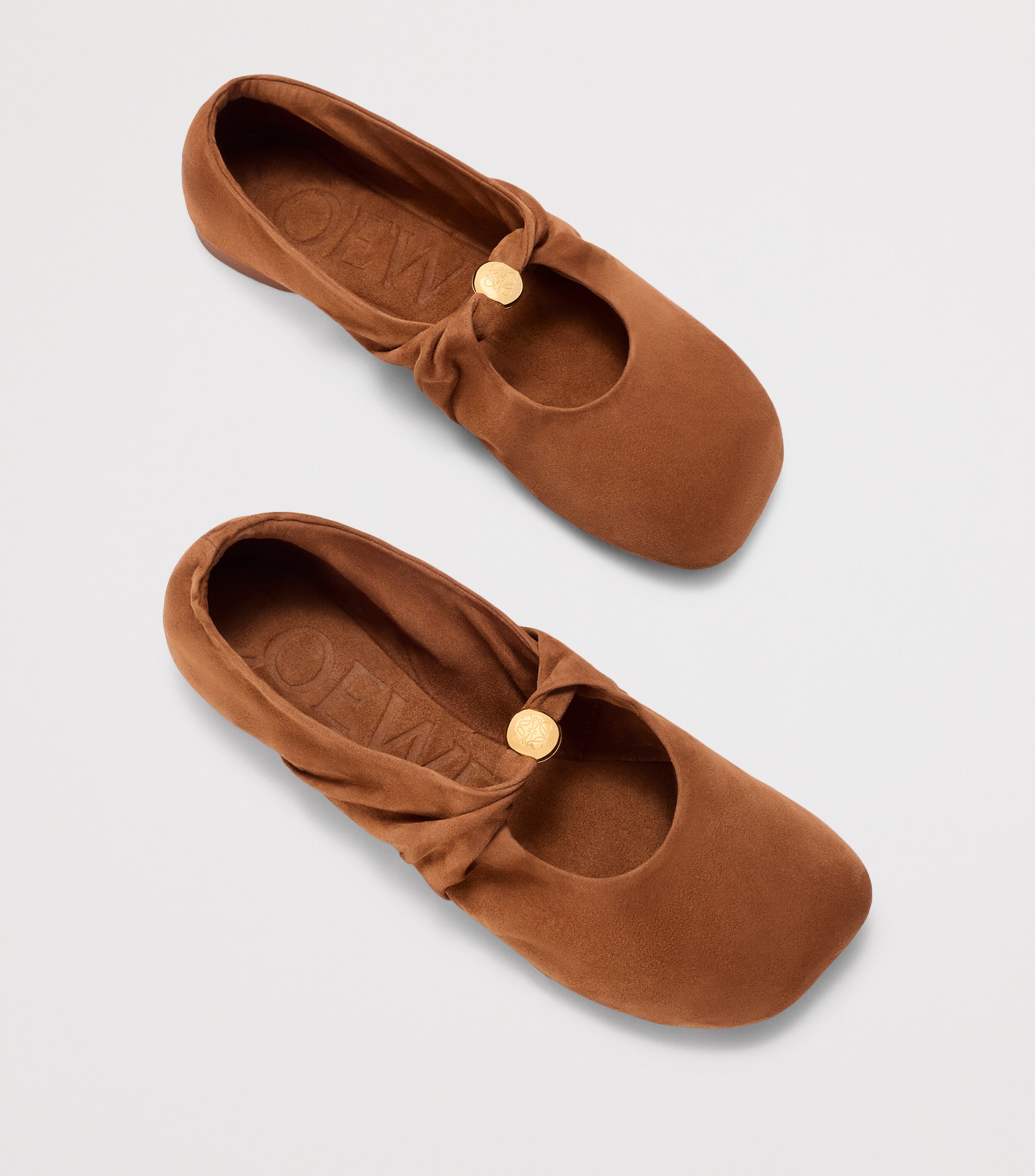 LOEWE Womens Suede Pebble Soft Ballet Flats Tan Image 4