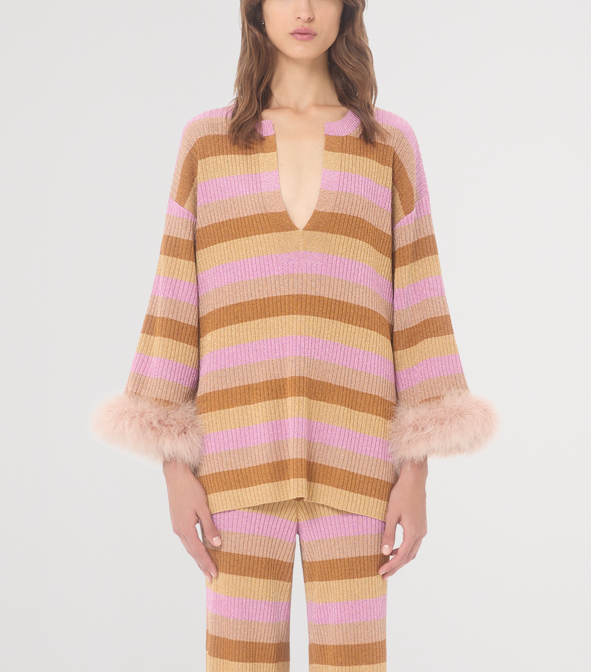 Valentino Womens Lurex Feather-Trim Sweater Image 2
