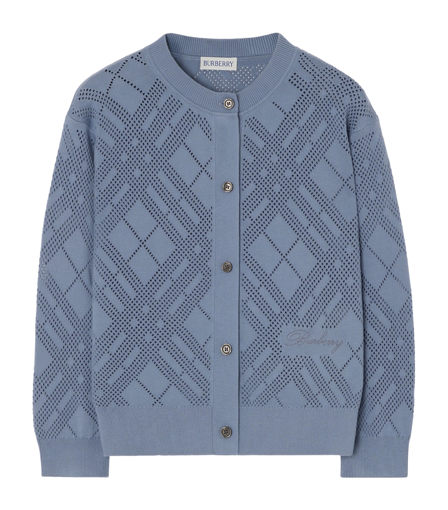 Burberry Kids Cotton Pointelle Knit Cardigan (4-12 Years) Steel Blue Image 1