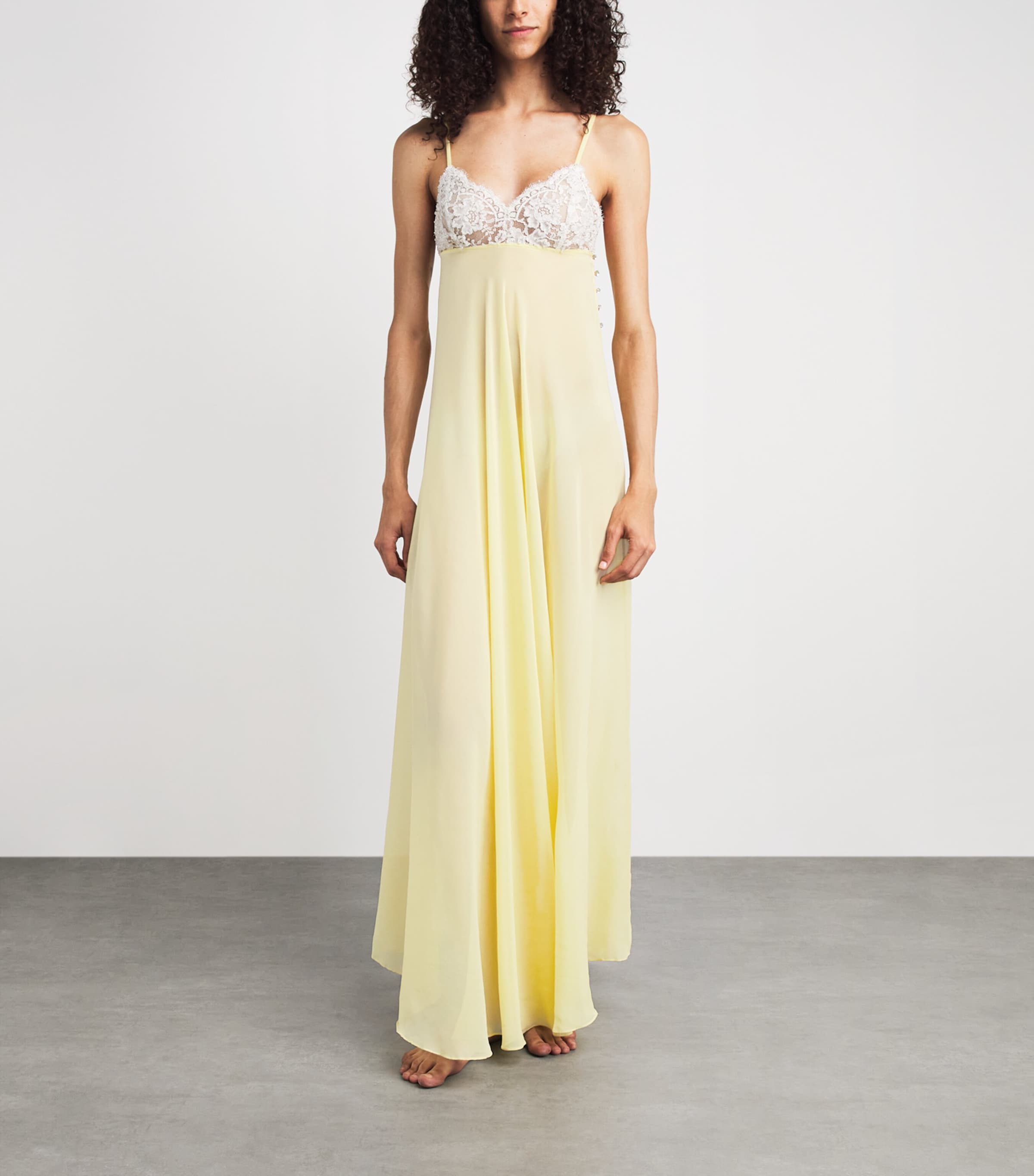 Rosamosario Womens Silk Lace-Trim Slip Dress Baby Yellow Image 2