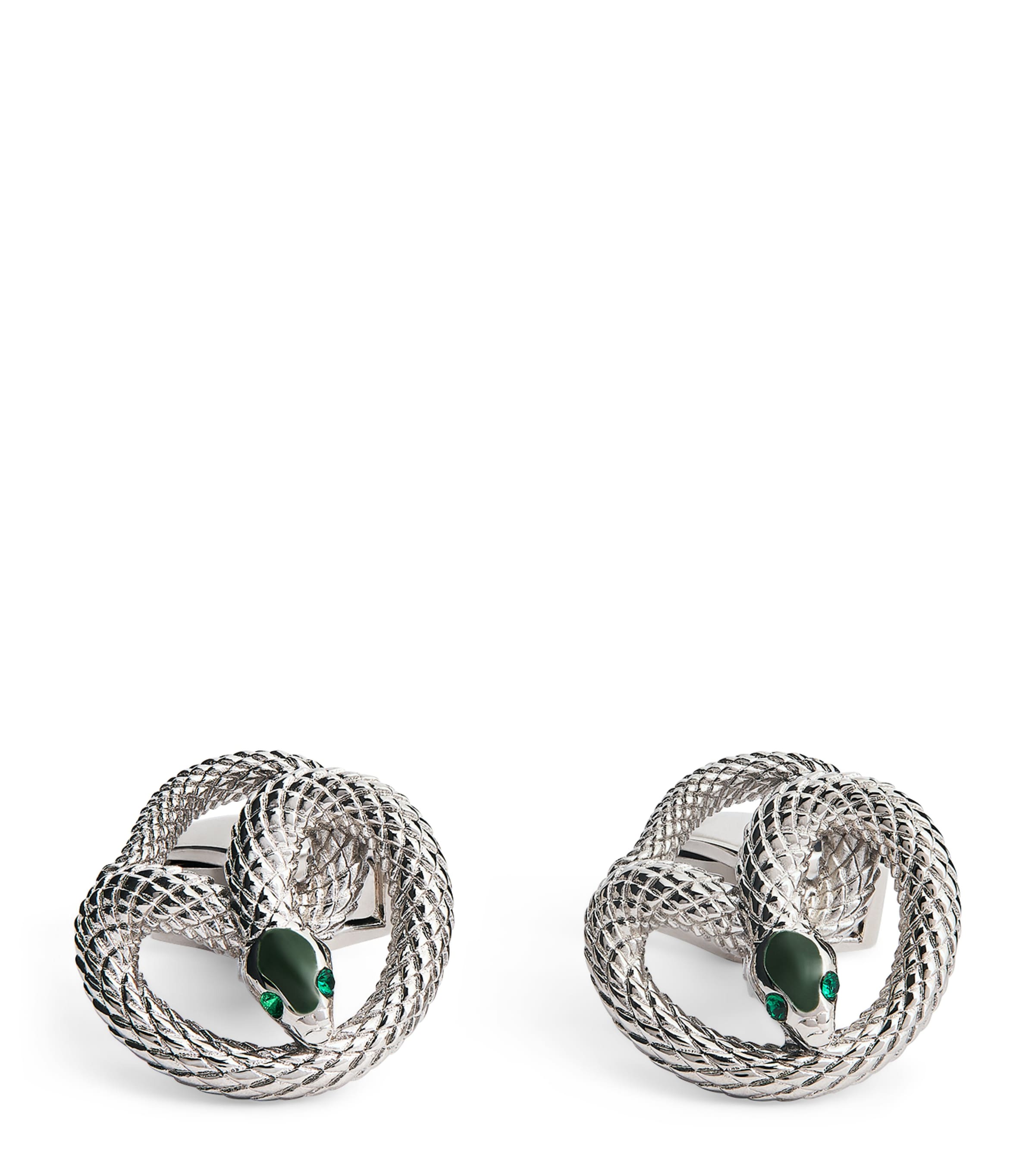 Tateossian Palladium Enamel-Detail Viper Cufflinks Silver Colour Image 1