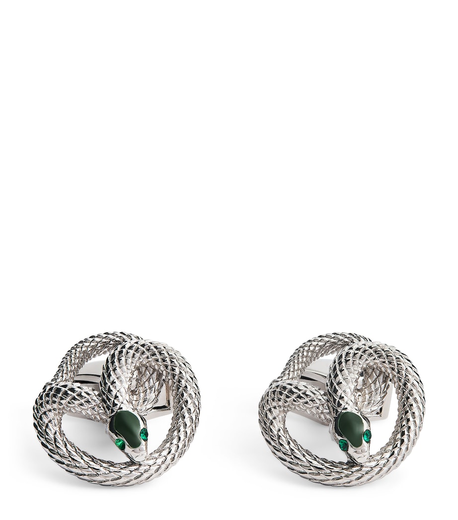 Tateossian Palladium Enamel-Detail Viper Cufflinks Silver Colour Image 1