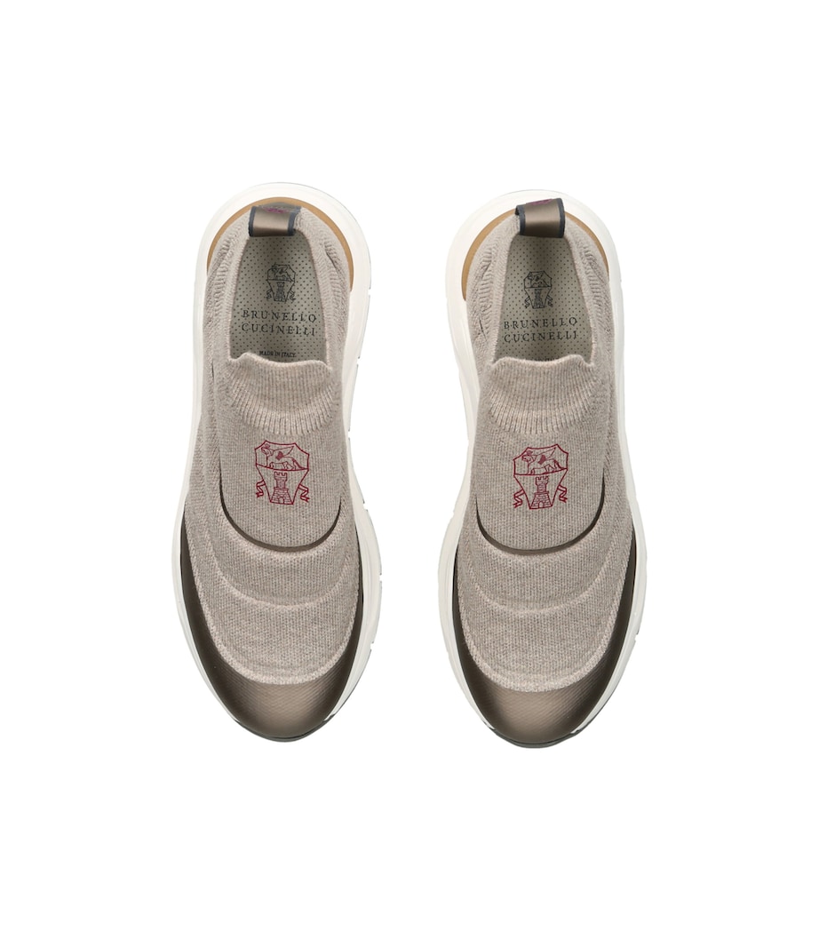 Brunello Cucinelli Kids Cotton Slip-On Sneakers Beige Comb Image 3
