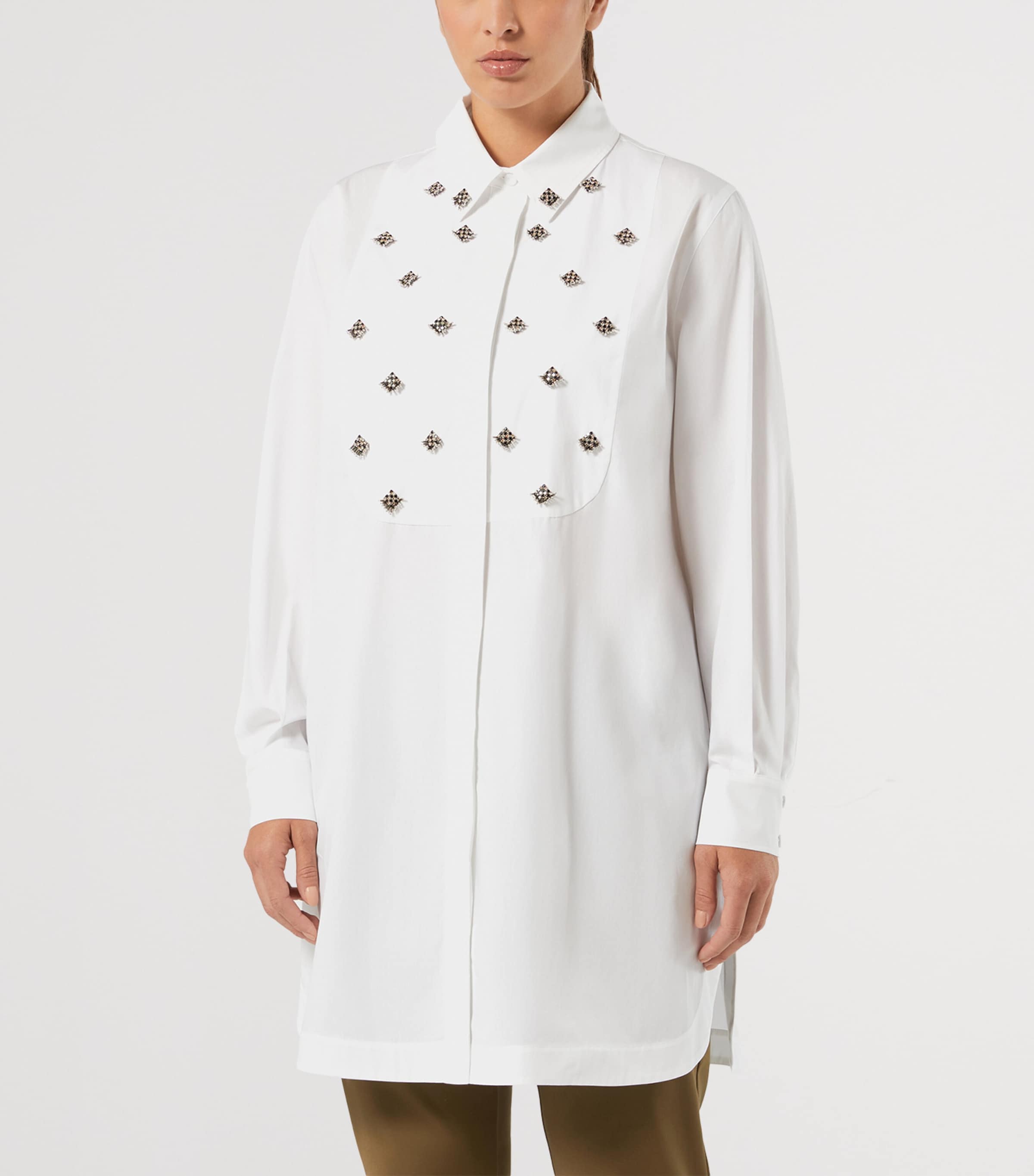 Marina Rinaldi Womens Embellished Longline Shirt Optical White Image 3