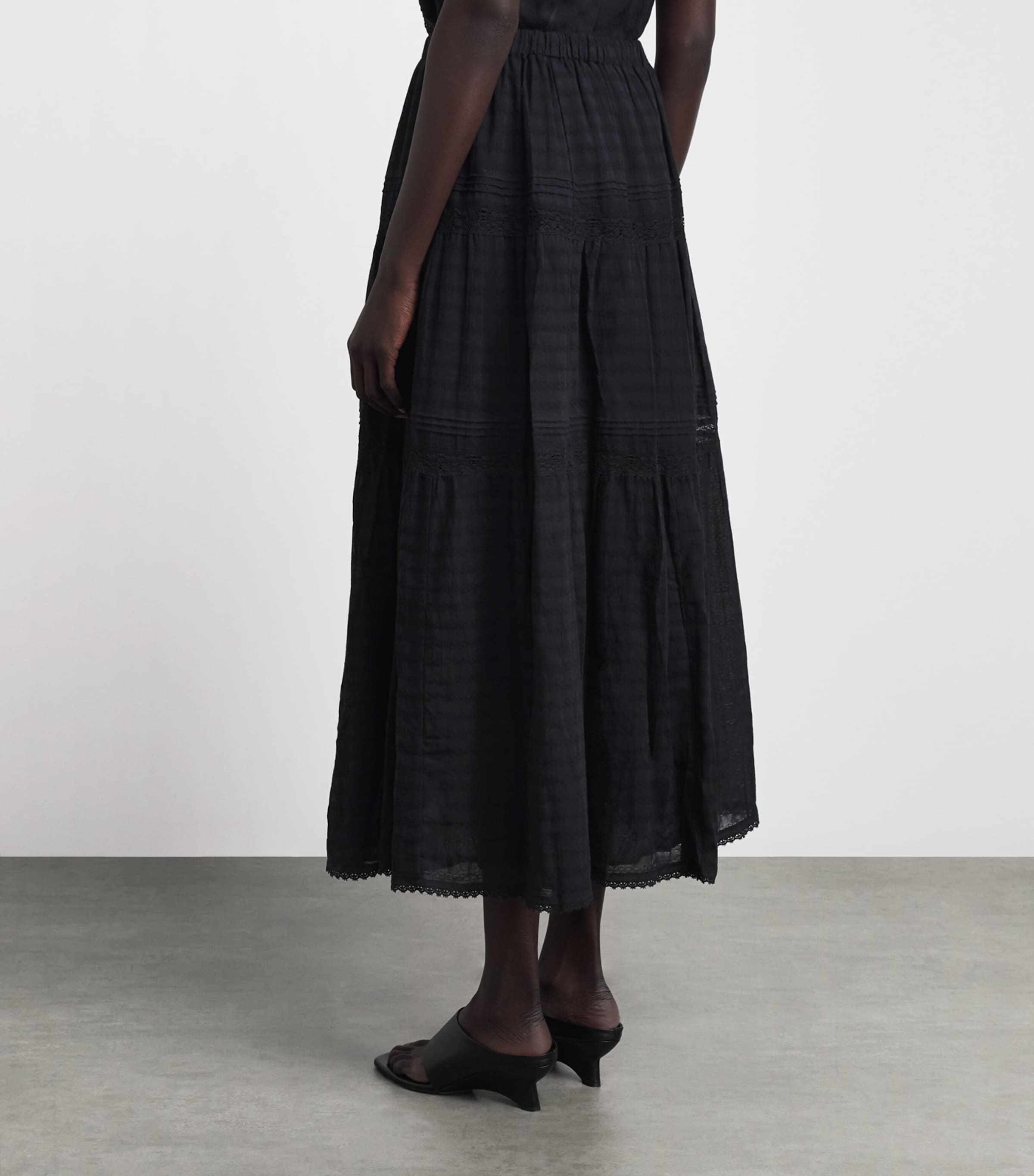 PAIGE Womens Cotton Embroidered Andres Maxi Skirt Black Image 5