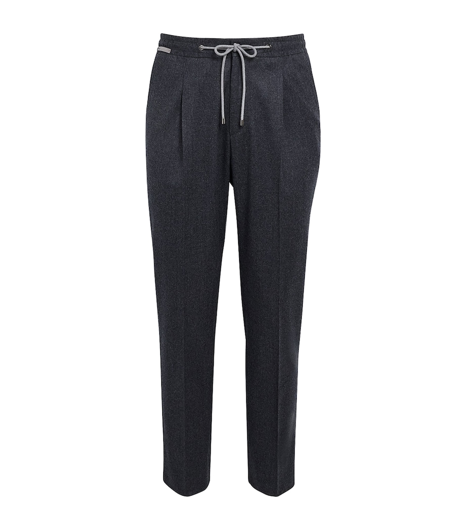 Corneliani Mens Virgin Wool Drawstring Trousers Gry Melange Drk Image 1