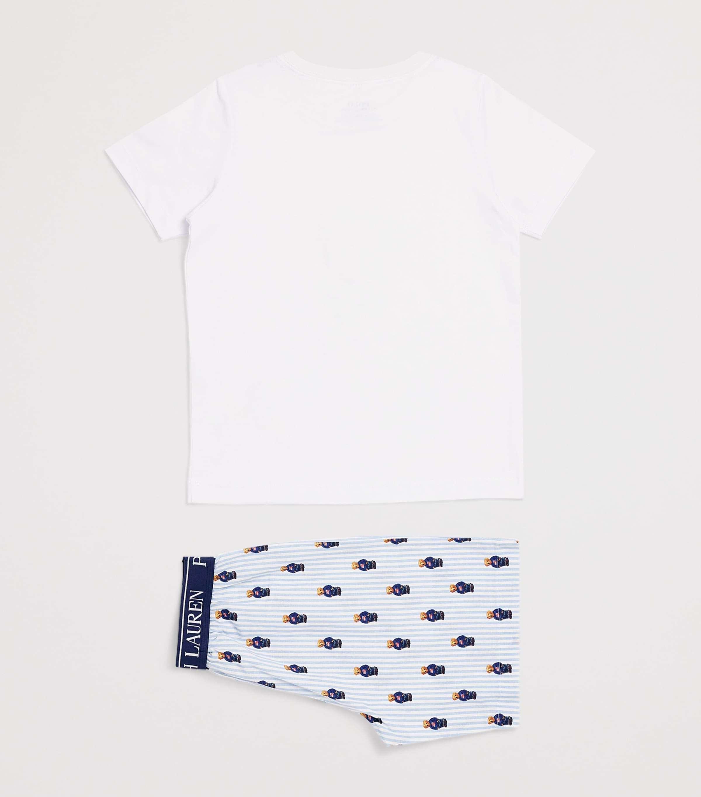 Cotton Polo Bear T-Shirt and Shorts Pyjama Set (3-7 Years) WHITE/ELITE BLUE Image 2