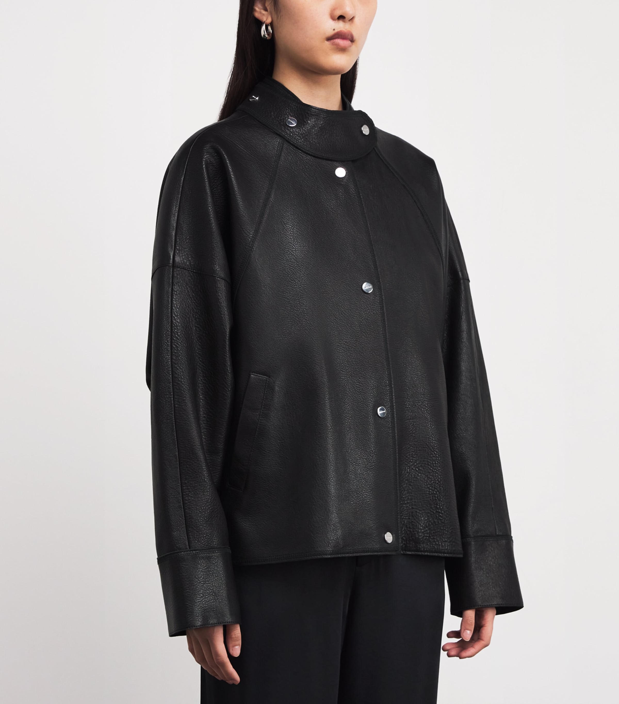 Salem Oversized Leather Jacket 001 BLACK Image 3
