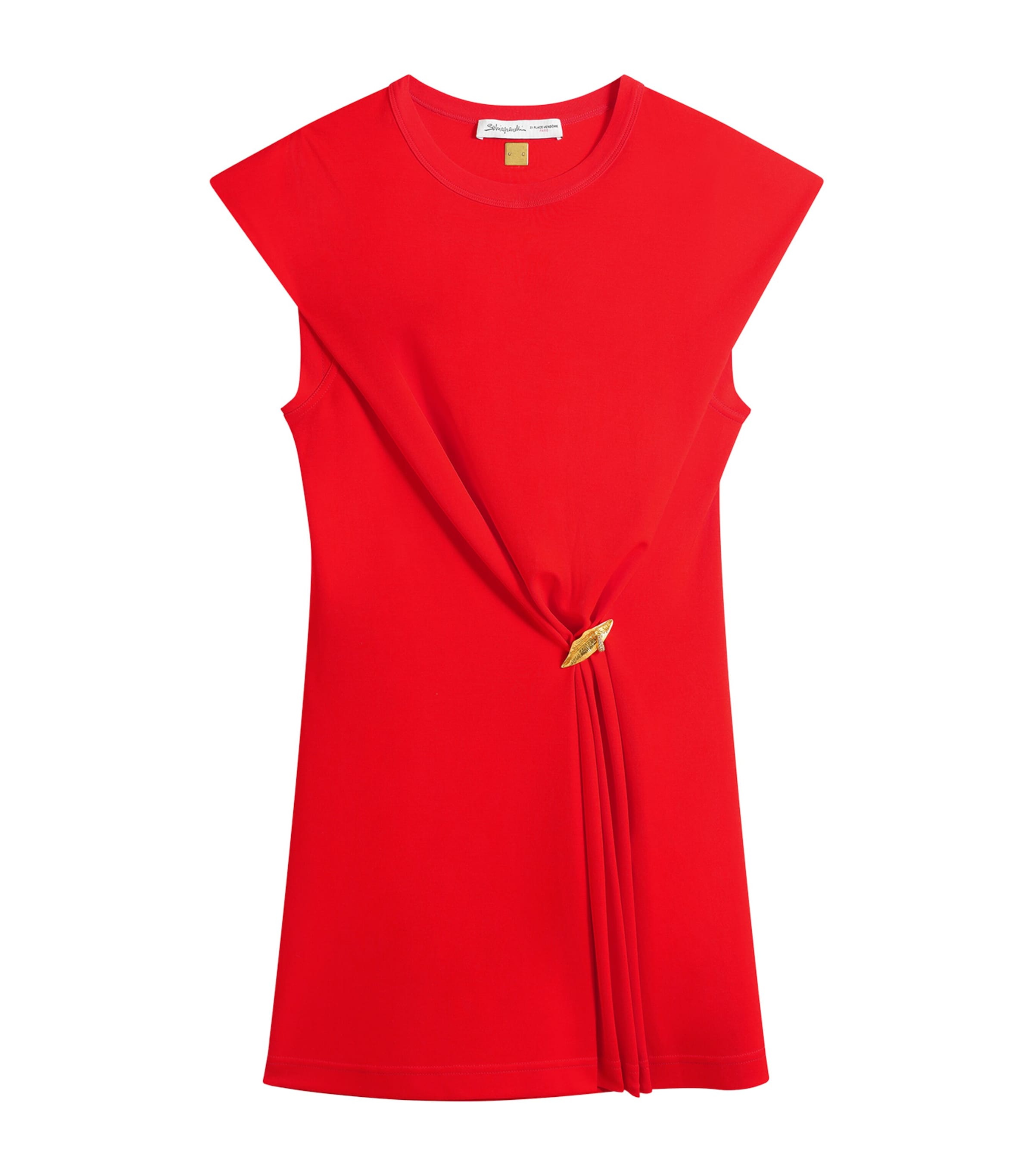 Schiaparelli Womens Cotton Mouth Brooch Mini Dress Red Image 1