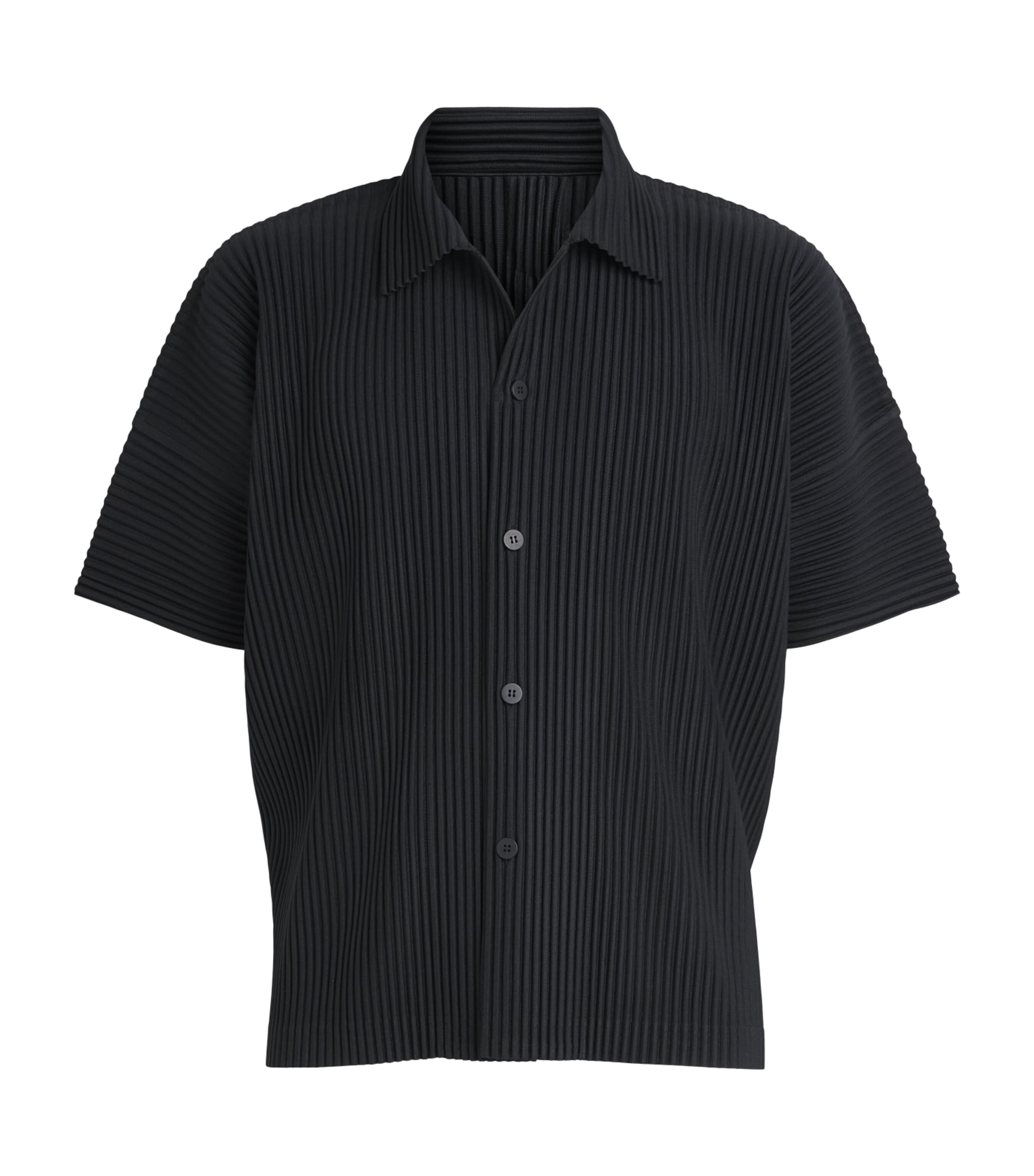 Homme Plissé Issey Miyake Mens Pleated Short-Sleeve Shirt Black Image 1