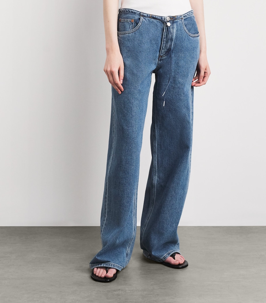 STILL HERE Womens Drawstring Cool Wide-Leg Jeans Classic Blue Image 4