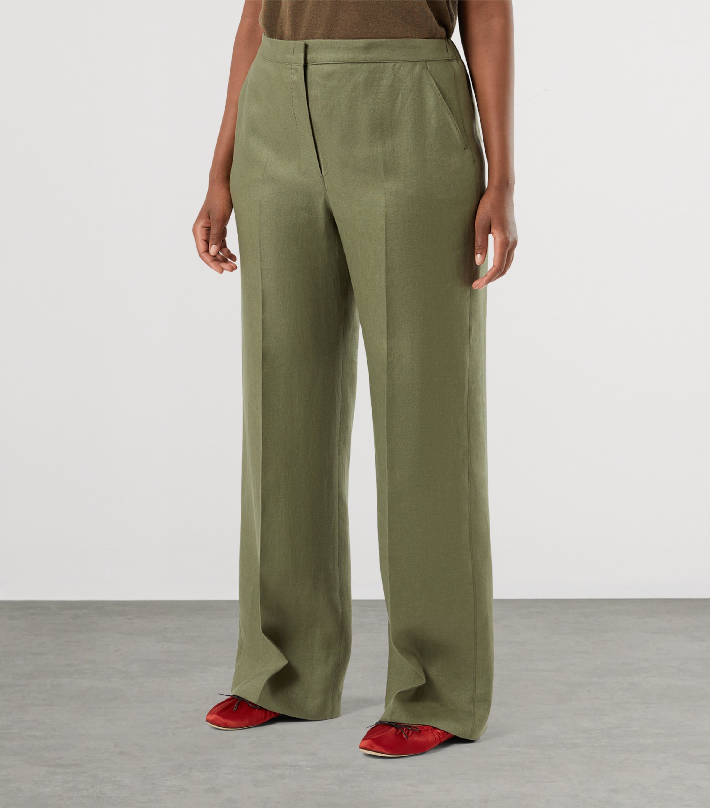 Marina Rinaldi Womens Linen Straight Trousers Olive Green Image 3