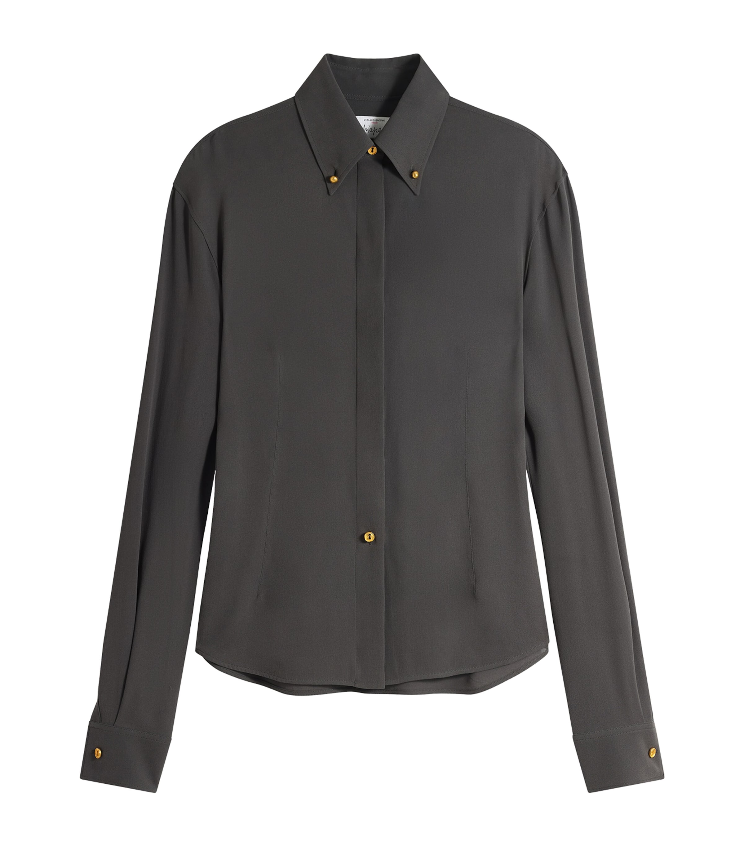 Silk Fitted Button-Down Shirt 999 BLACK Image 1