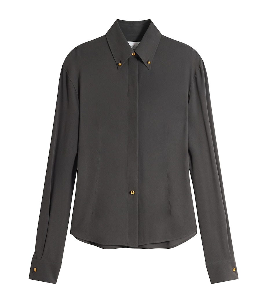 Silk Fitted Button-Down Shirt 999 BLACK Image 1
