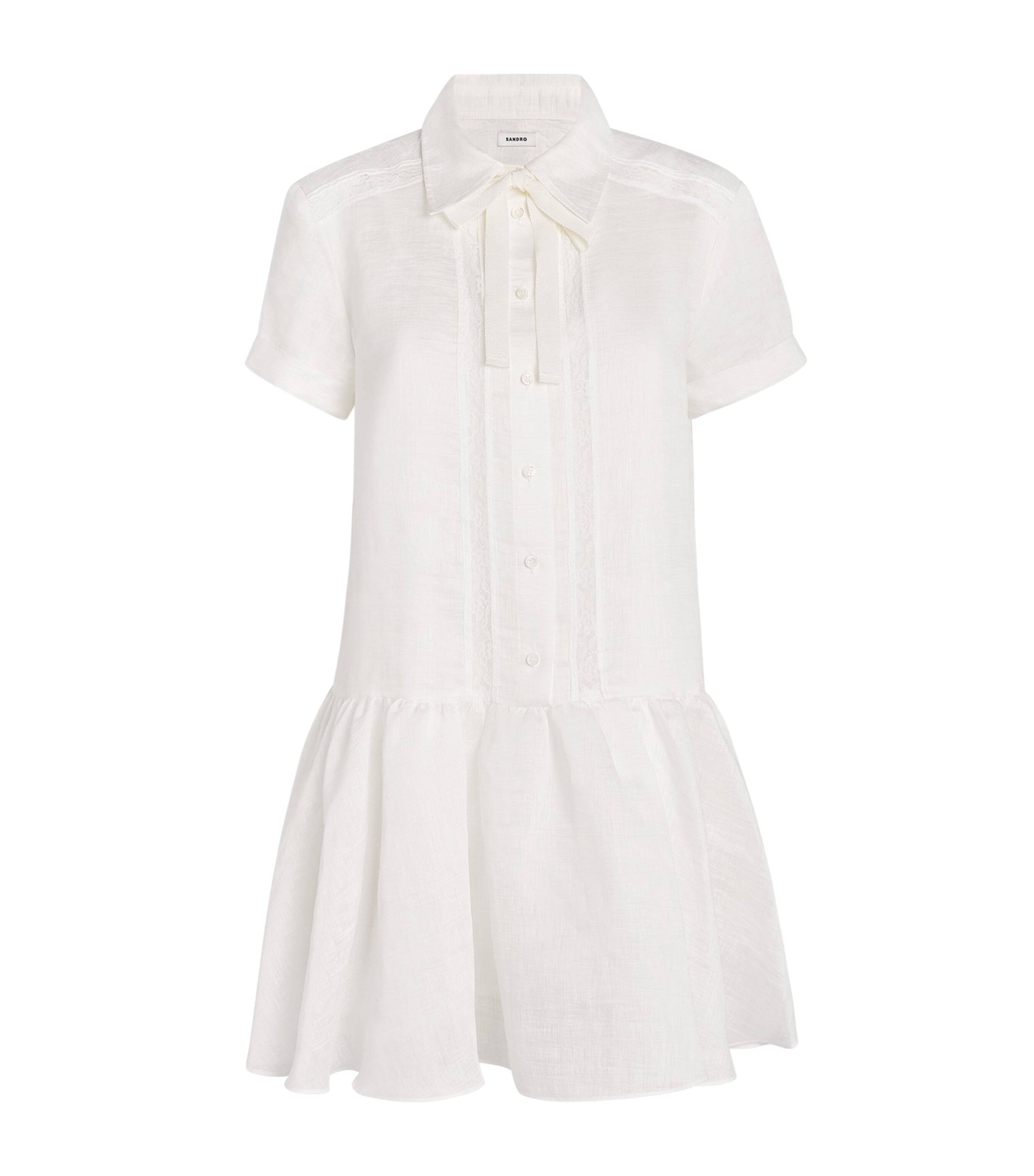 Sandro Linen-blend Mini Shirt Dress In Beige