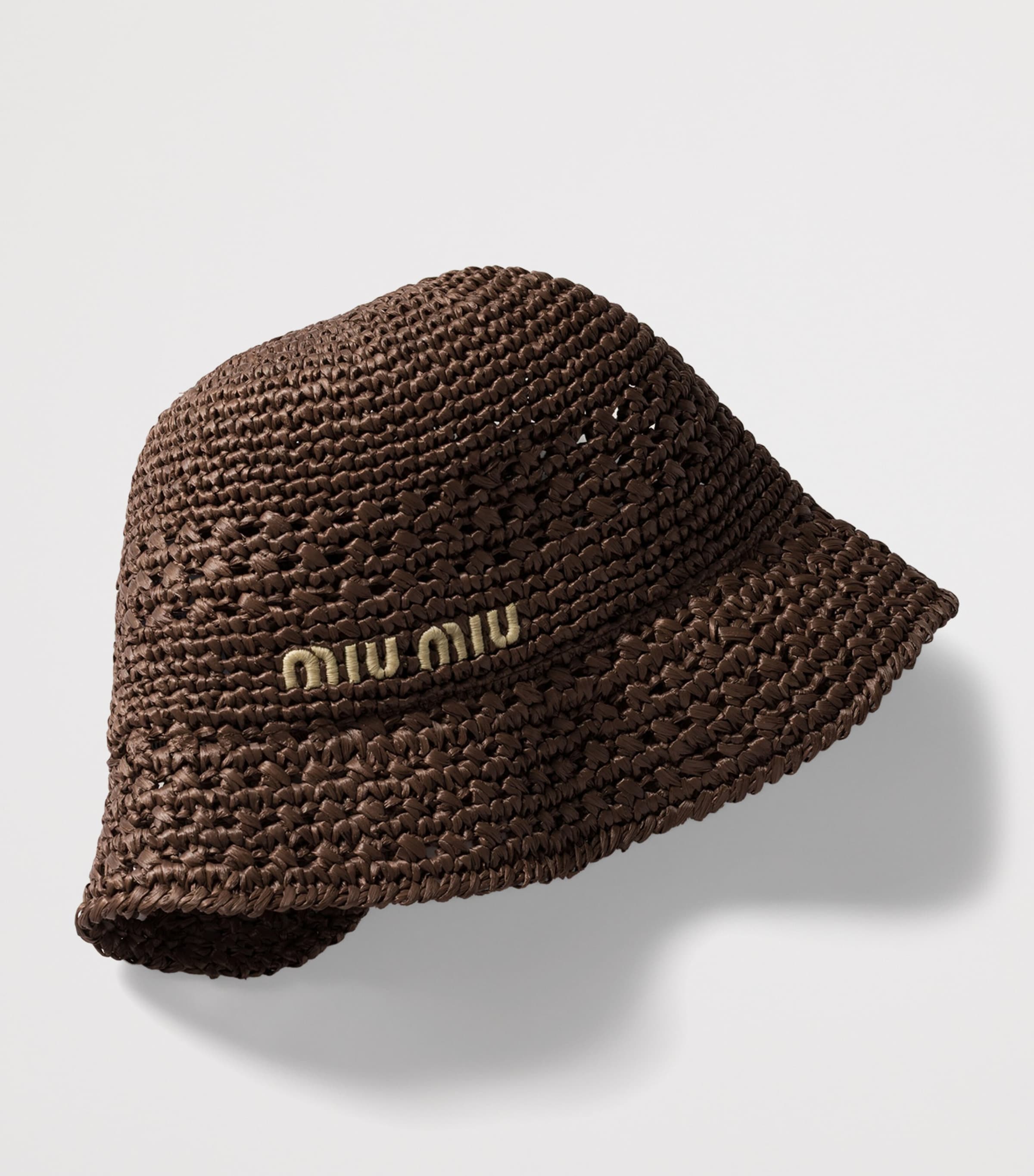 Miu Miu Brown Raffia Logo Bucket Hat | Harrods NL display picture 2