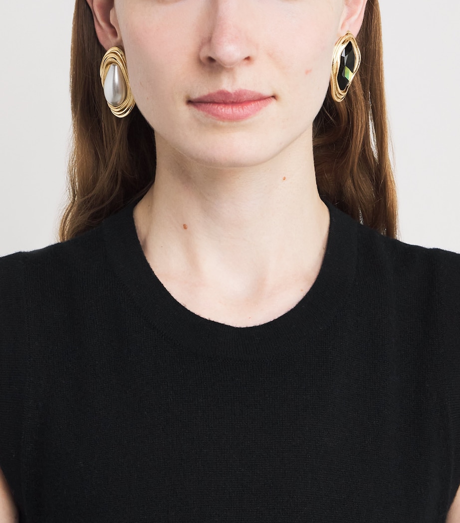 Faux Pearl And Crystal Earrings GOLD Image 2