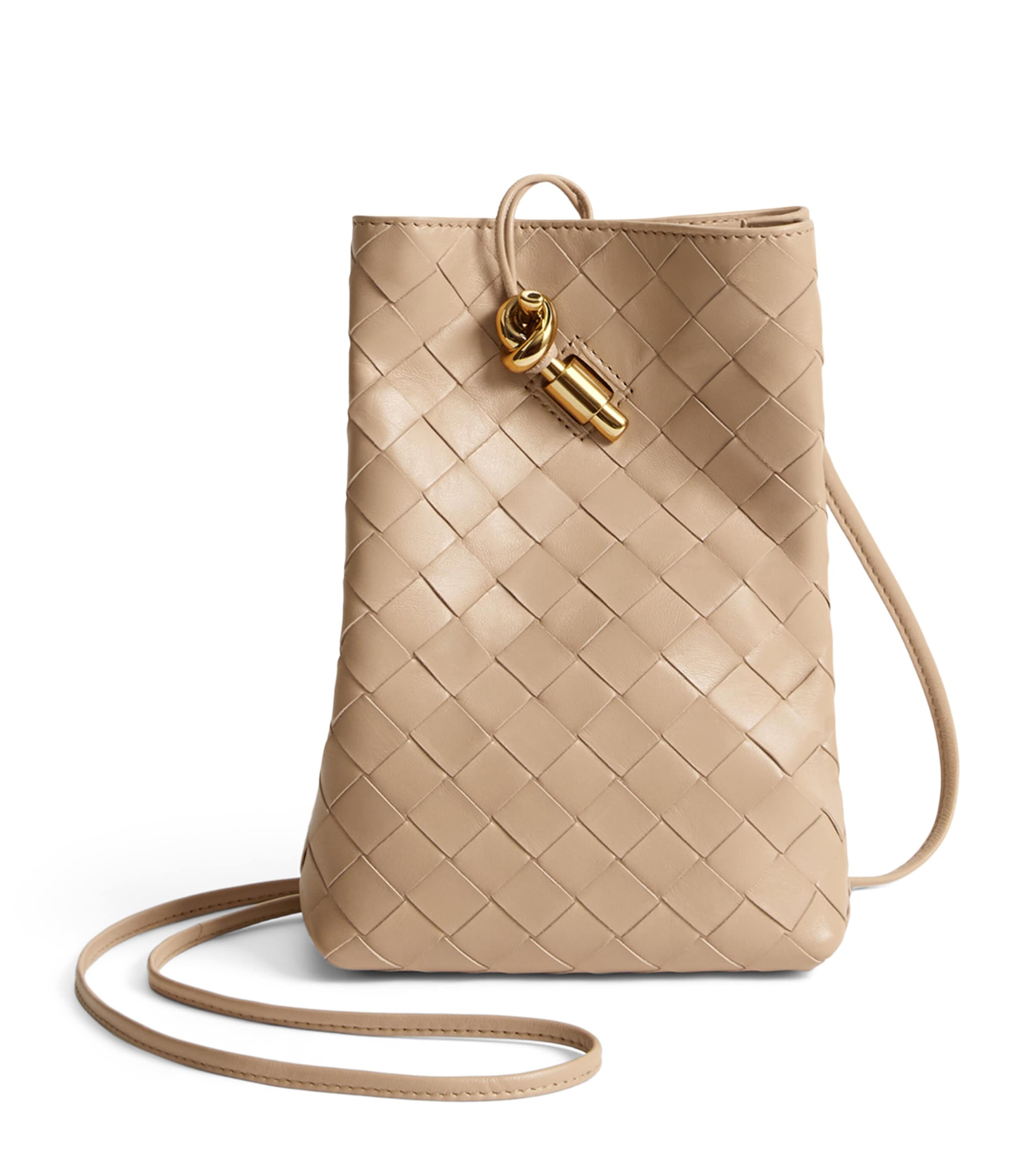 Bottega Veneta Neutral Leather Andiamo Phone Pouch | Harrods CA