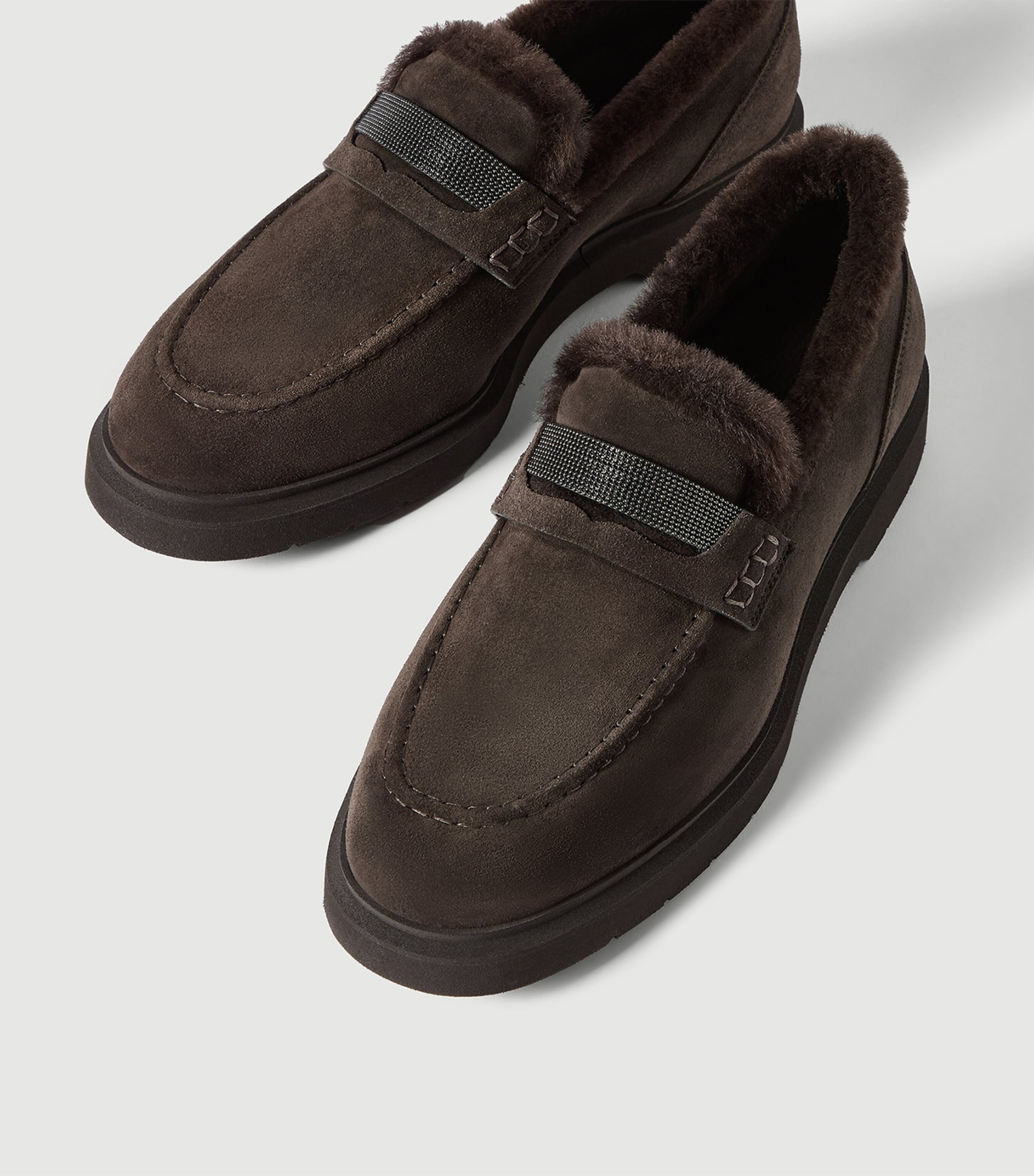 Brunello Cucinelli Suede-Shearling Penny Loafers Image 6