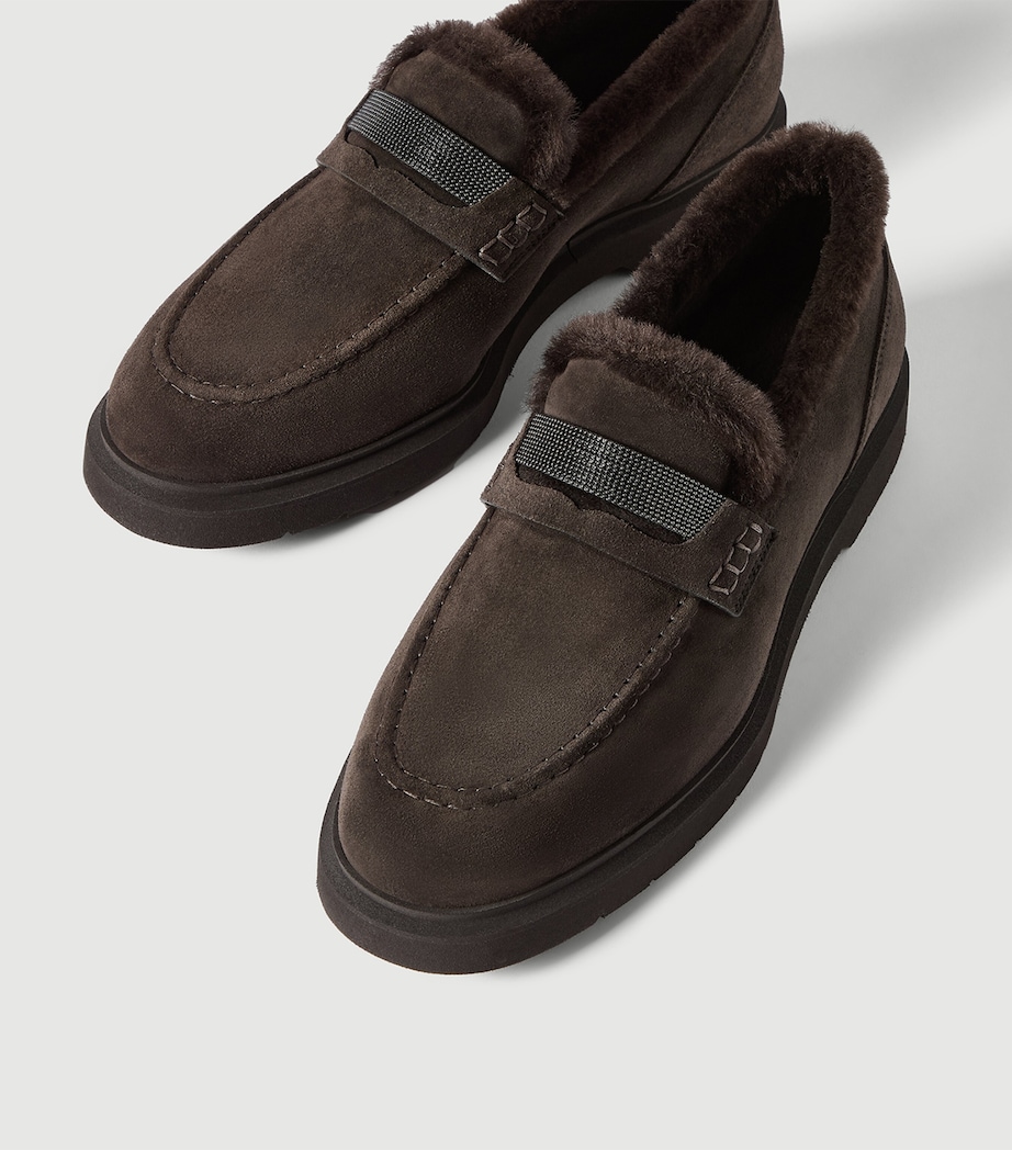 Brunello Cucinelli Suede-Shearling Penny Loafers Image 6