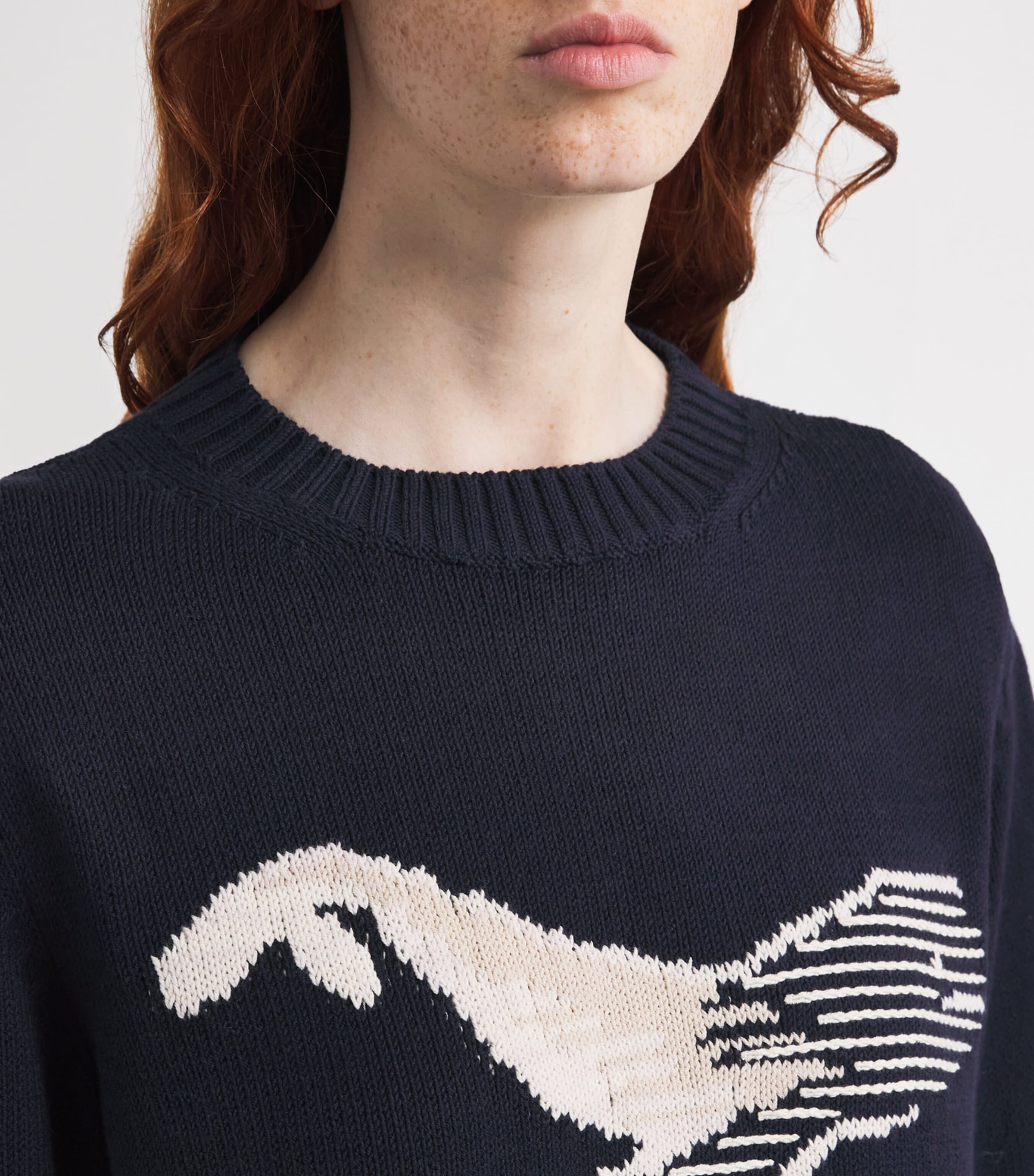 Cotton-Blend Whale-Jacquard Sweater NAVY Image 6