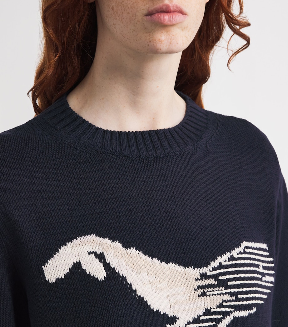 Cotton-Blend Whale-Jacquard Sweater NAVY Image 6