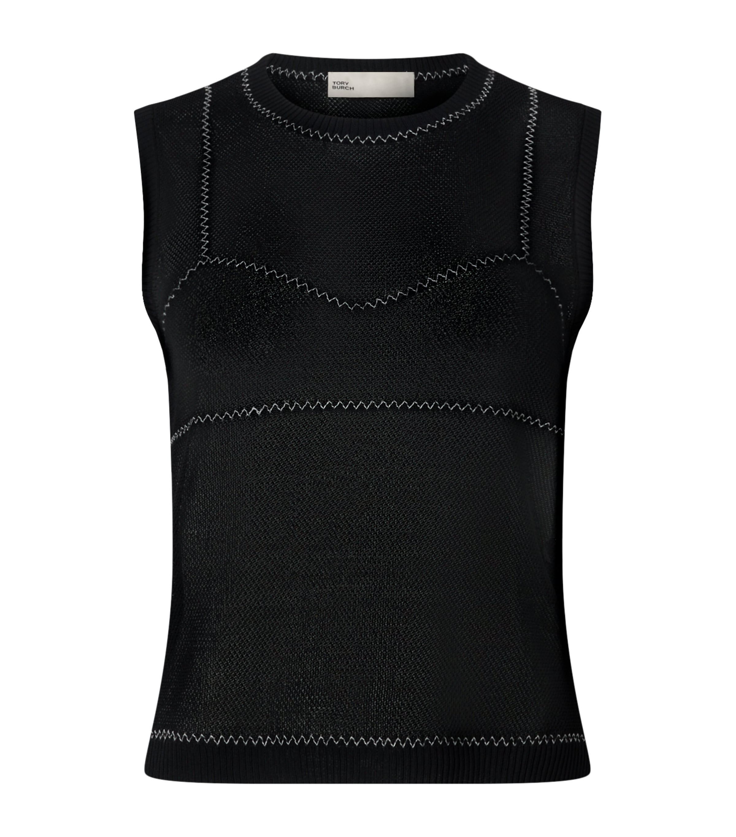 Tory Burch Knit-mesh Top In Black