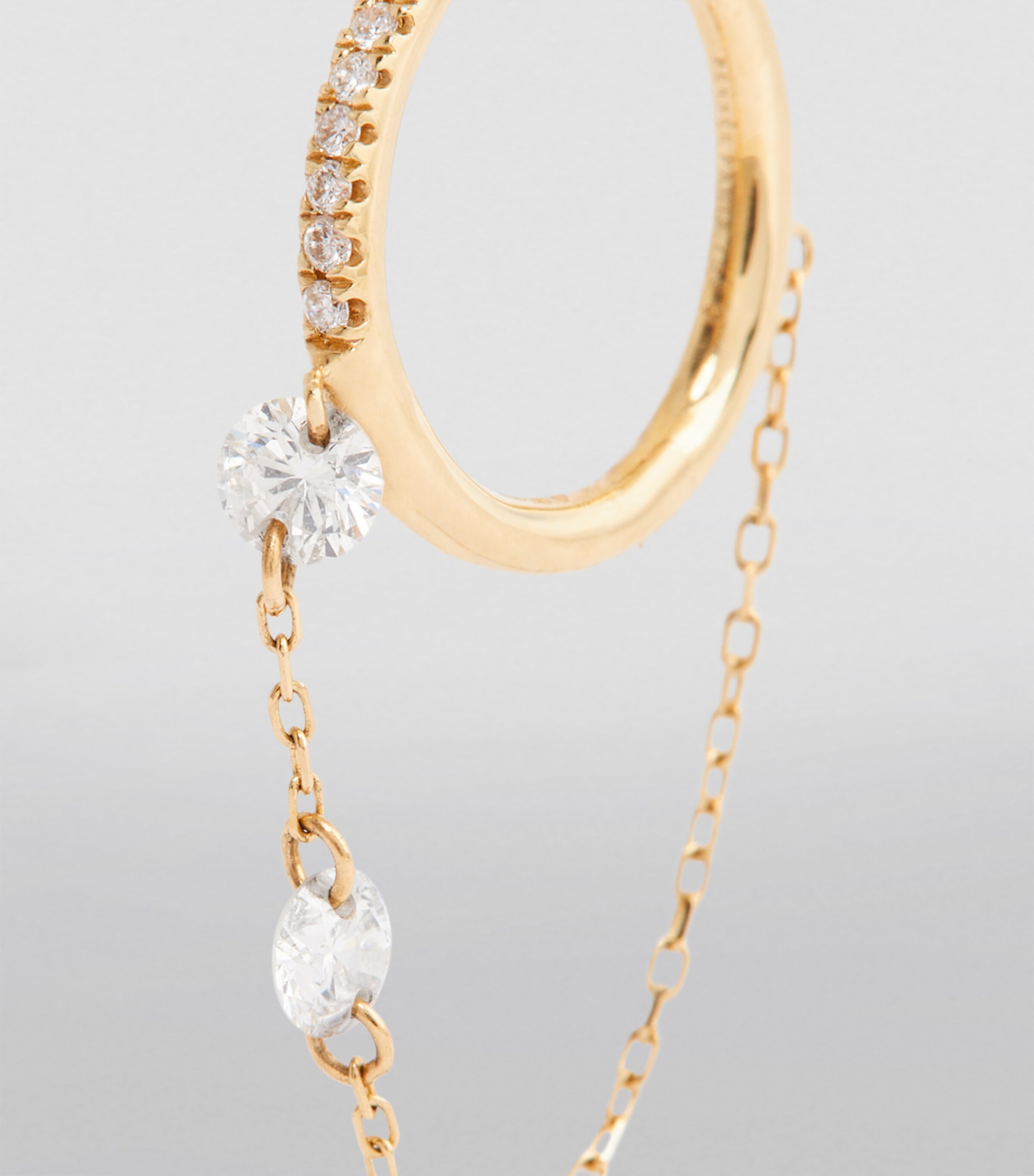 Yellow Gold and Diamond Piercing Drop Chain Single Huggie Earring YELLOW GOLD Image 6