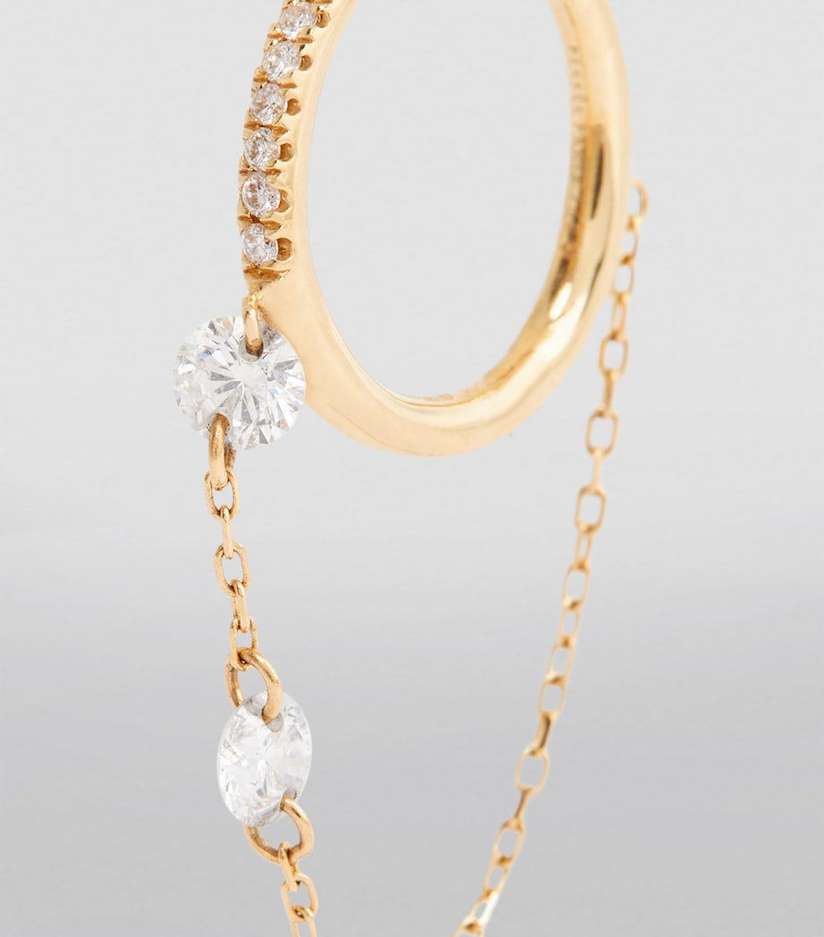 Yellow Gold and Diamond Piercing Drop Chain Single Huggie Earring YELLOW GOLD Image 6