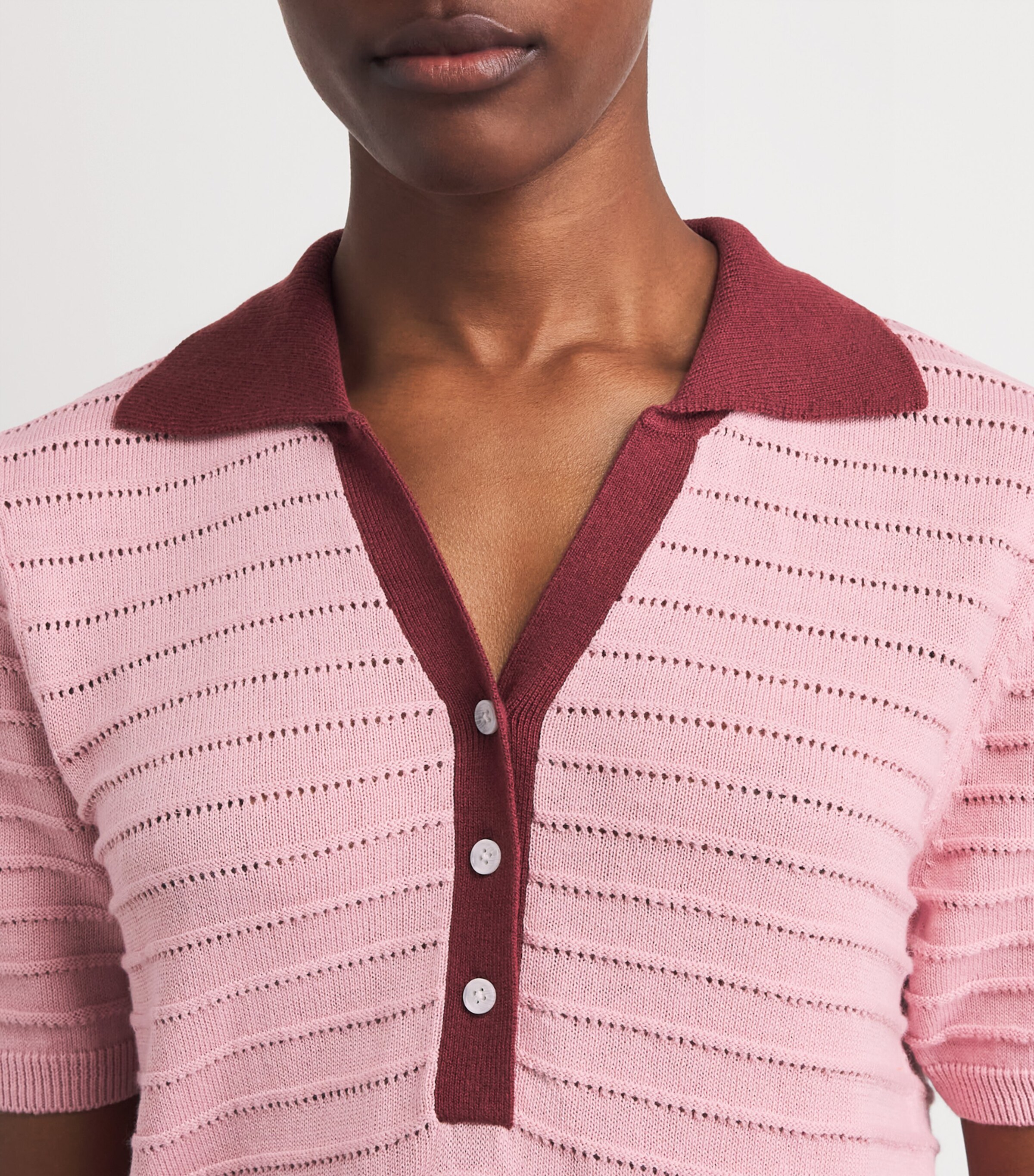 Varley Womens Knitted Wren Polo Shirt Zephyr Mauve / Port Image 3