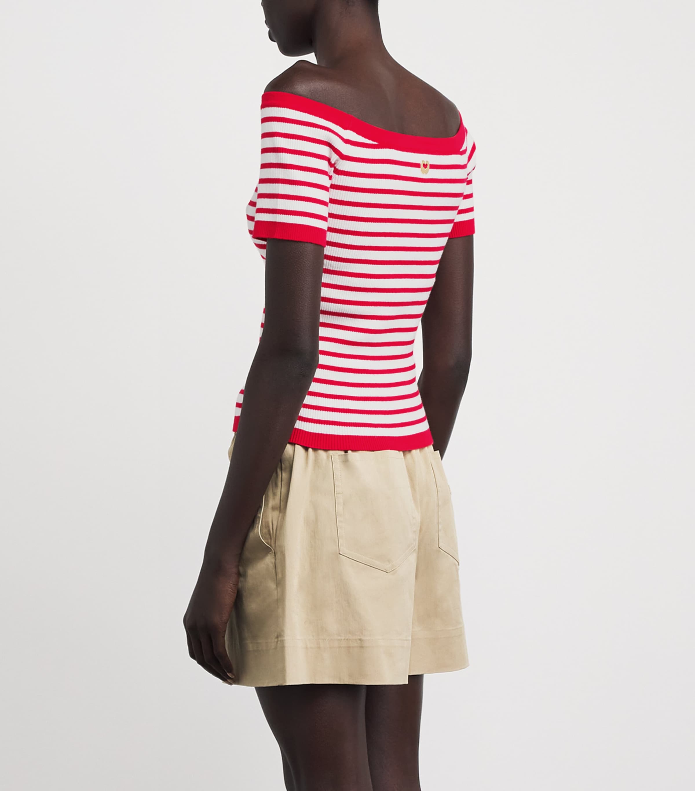 Maje Womens Stripe Rib-Knit Top Red Image 5