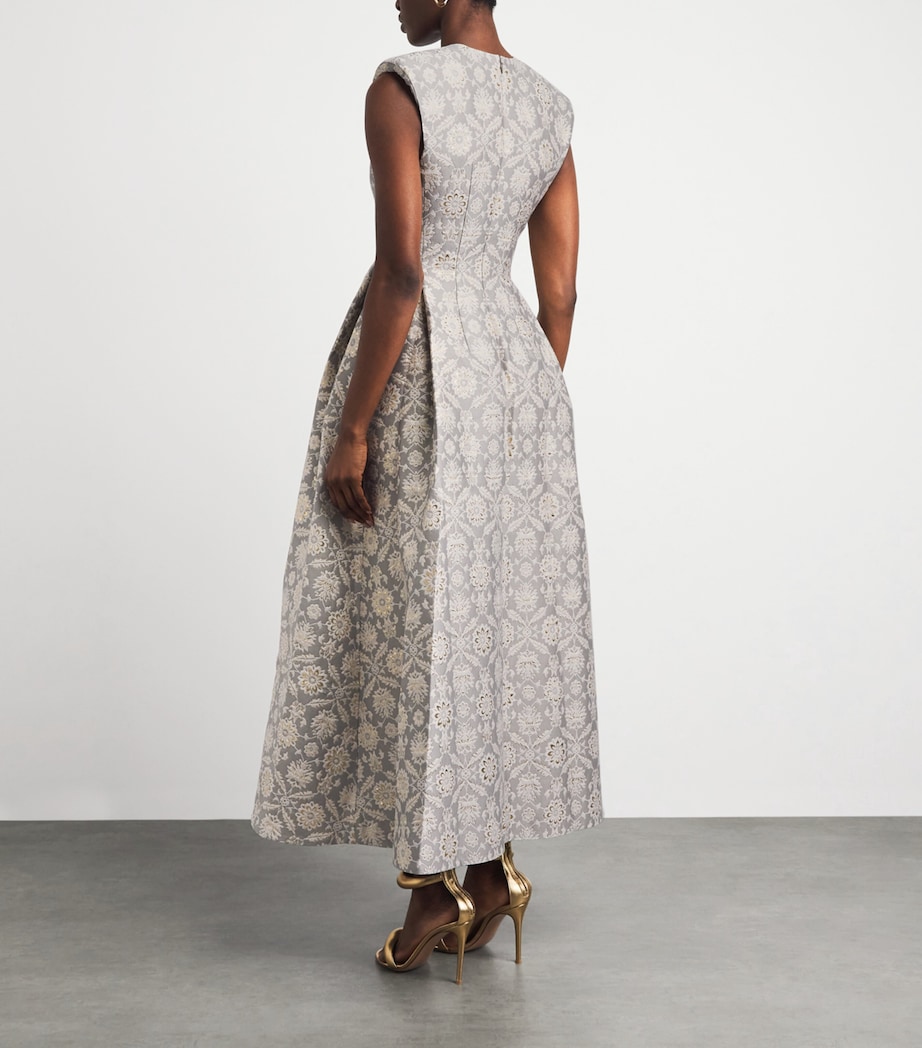 Huishan Zhang Womens Metallic Jacquard Kyle Midi Dress Grey Image 4