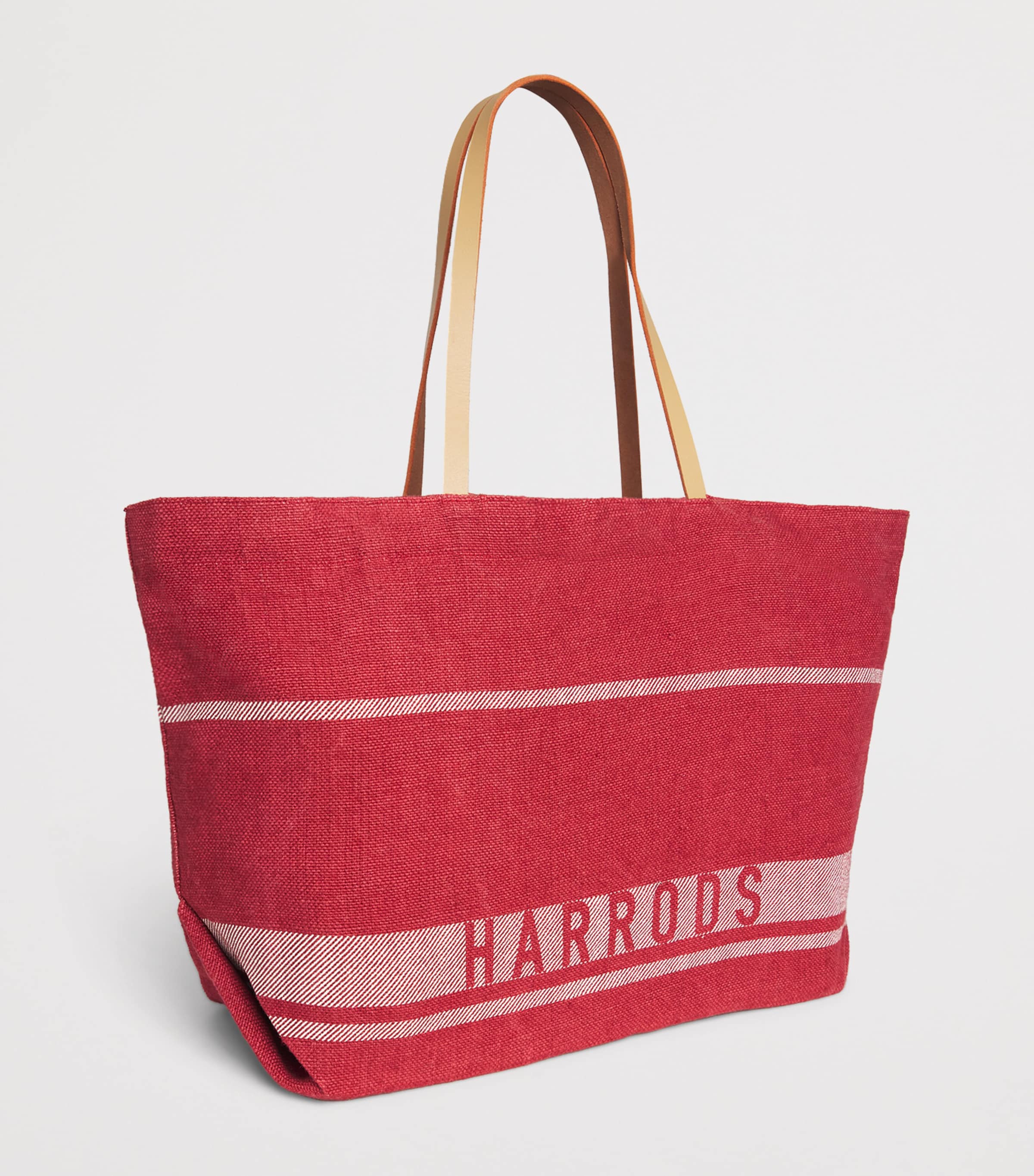 Harrods Jute Stripe Shopper Bag Red Image 2
