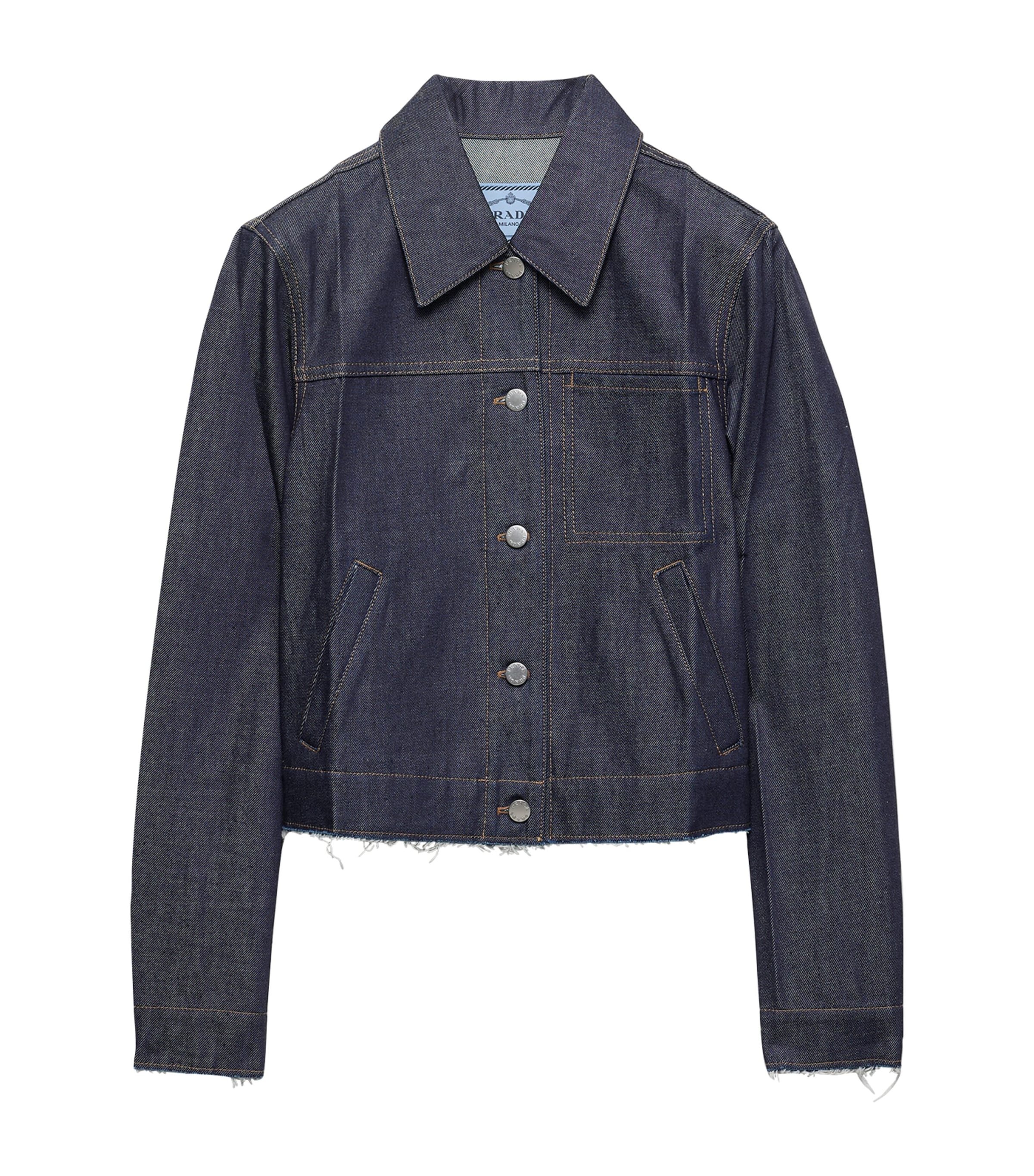 Prada Womens Raw-Hem Denim Jacket Blue Image 1