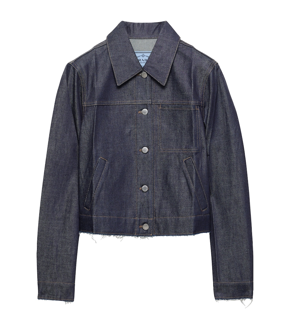 Prada Womens Raw-Hem Denim Jacket Blue Image 1