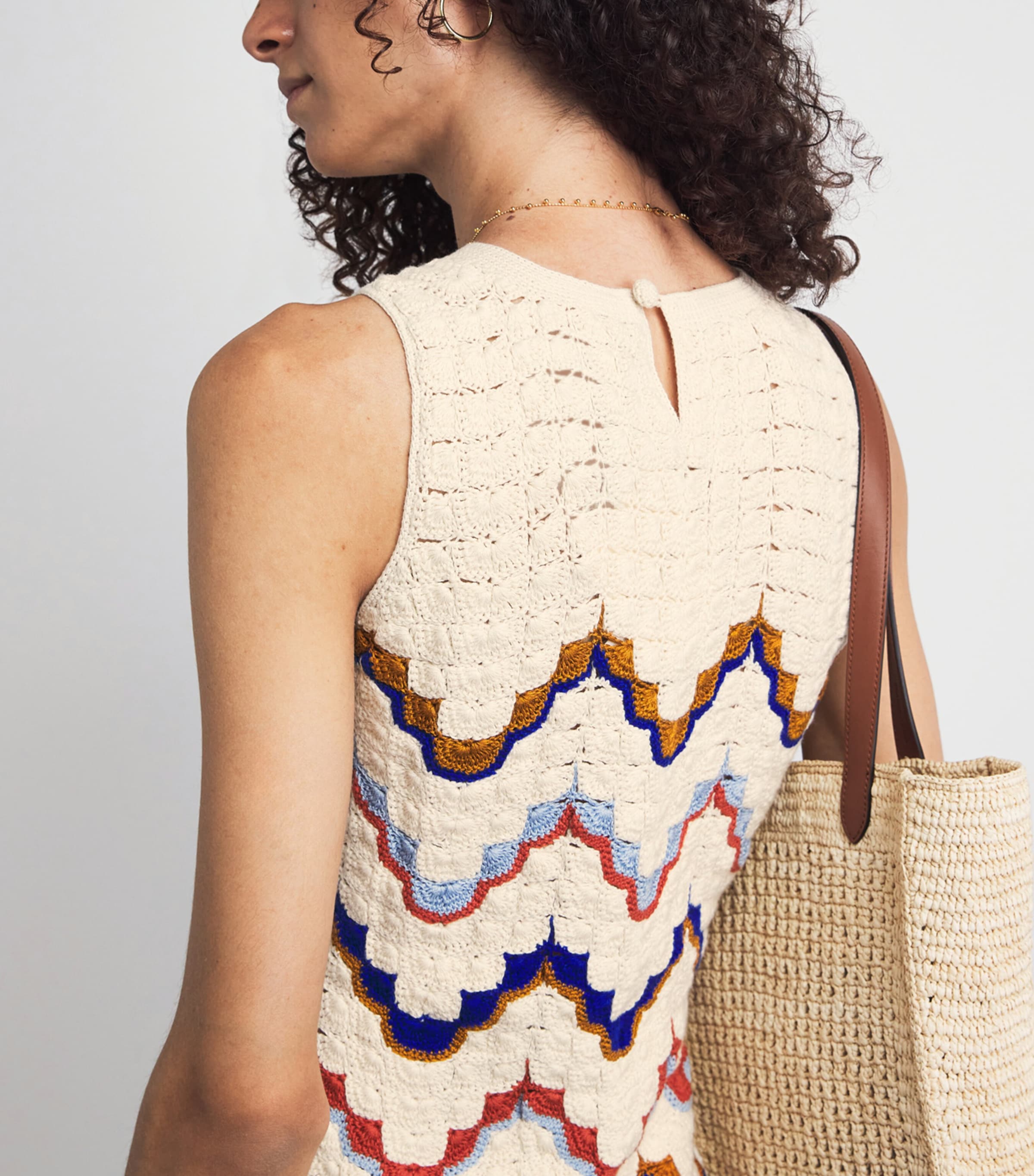 ESCVDO Womens Crochet Alma Mini Dress Ivory Multi Image 5