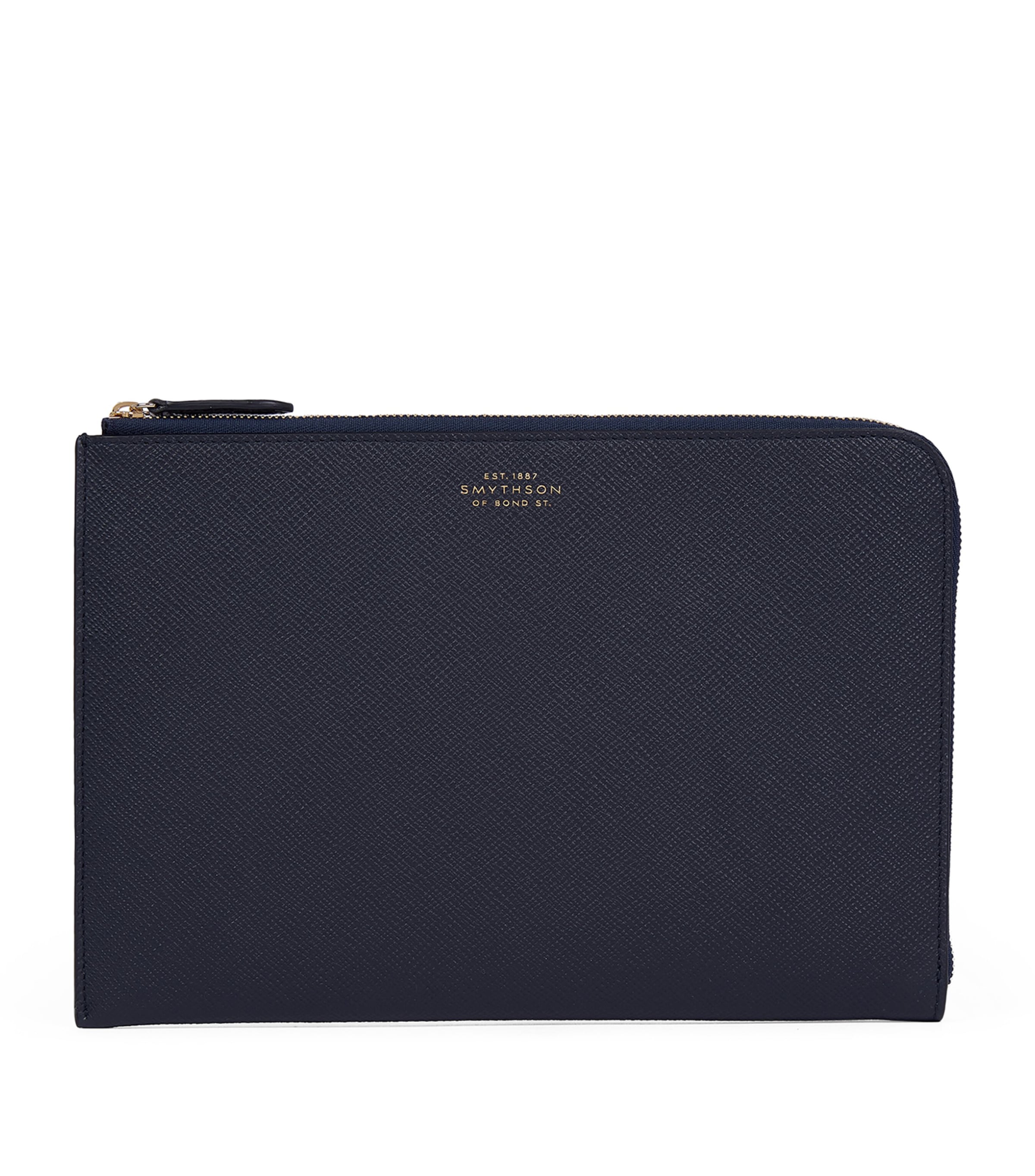 Smythson Panama Leather Slim Pouch In Blue