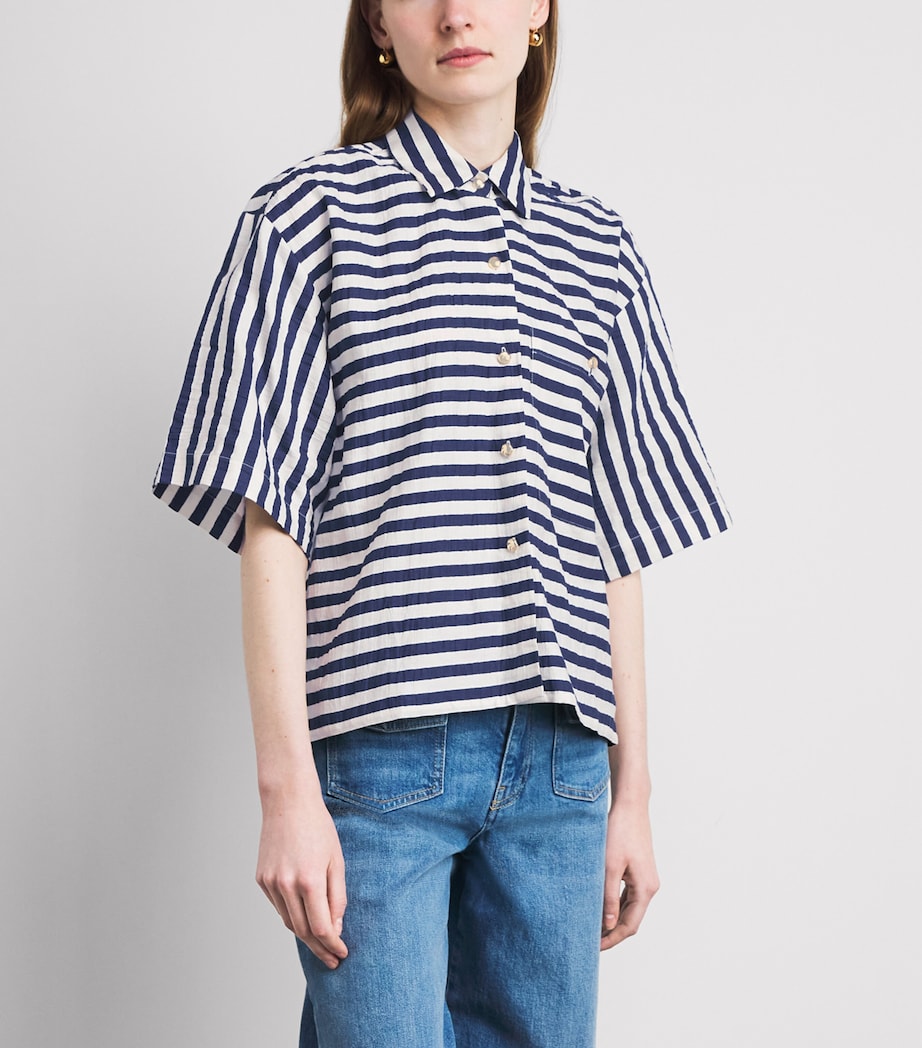Maje Womens Waffled Canvas Stripe Shirt White/blue Image 4